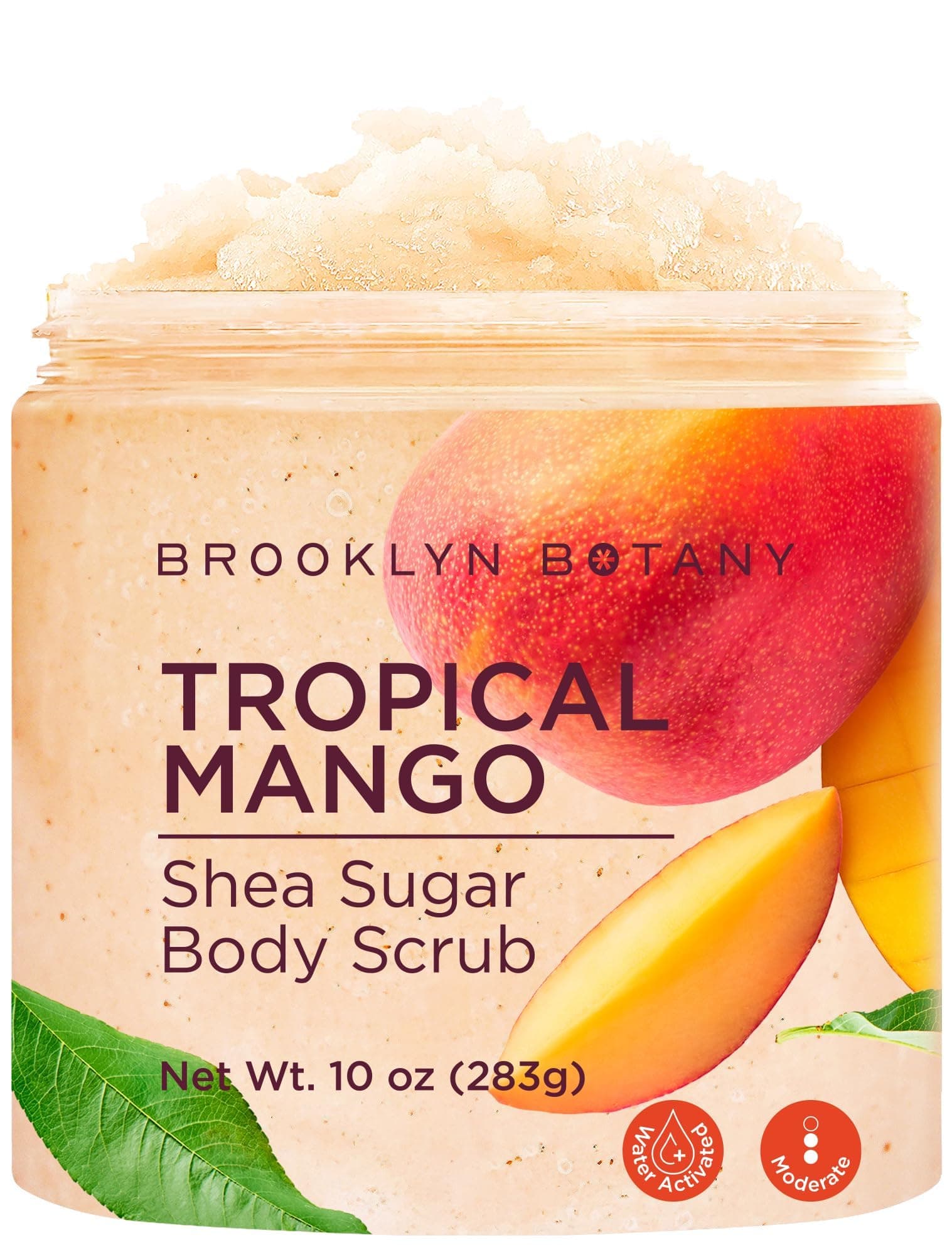 Brooklyn Botany Tropical Mango Shea Sugar Scrub for Body 283 g – Deeply Hydrating and Gently Exfoliating Body Scrub for Women and Men - Made with Jojoba Beads