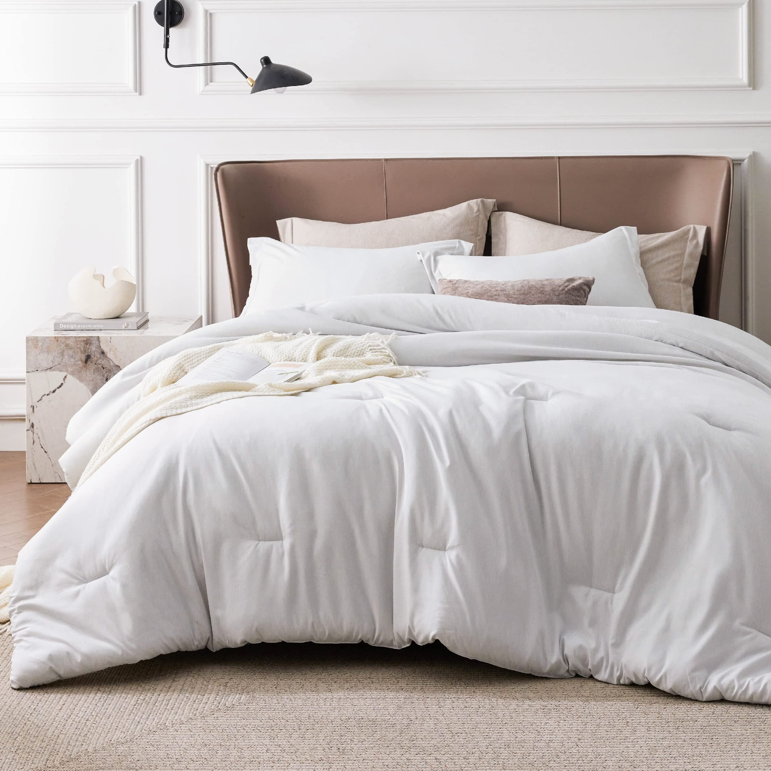 Full Comforter Set - Grayish White Soft Bedding for All Seasons, Cationic Dyed Bed Set, 3 Pieces, 1 Full Size Comforter (82"x86") and 2 Pillow Shams (20"x26"+2")