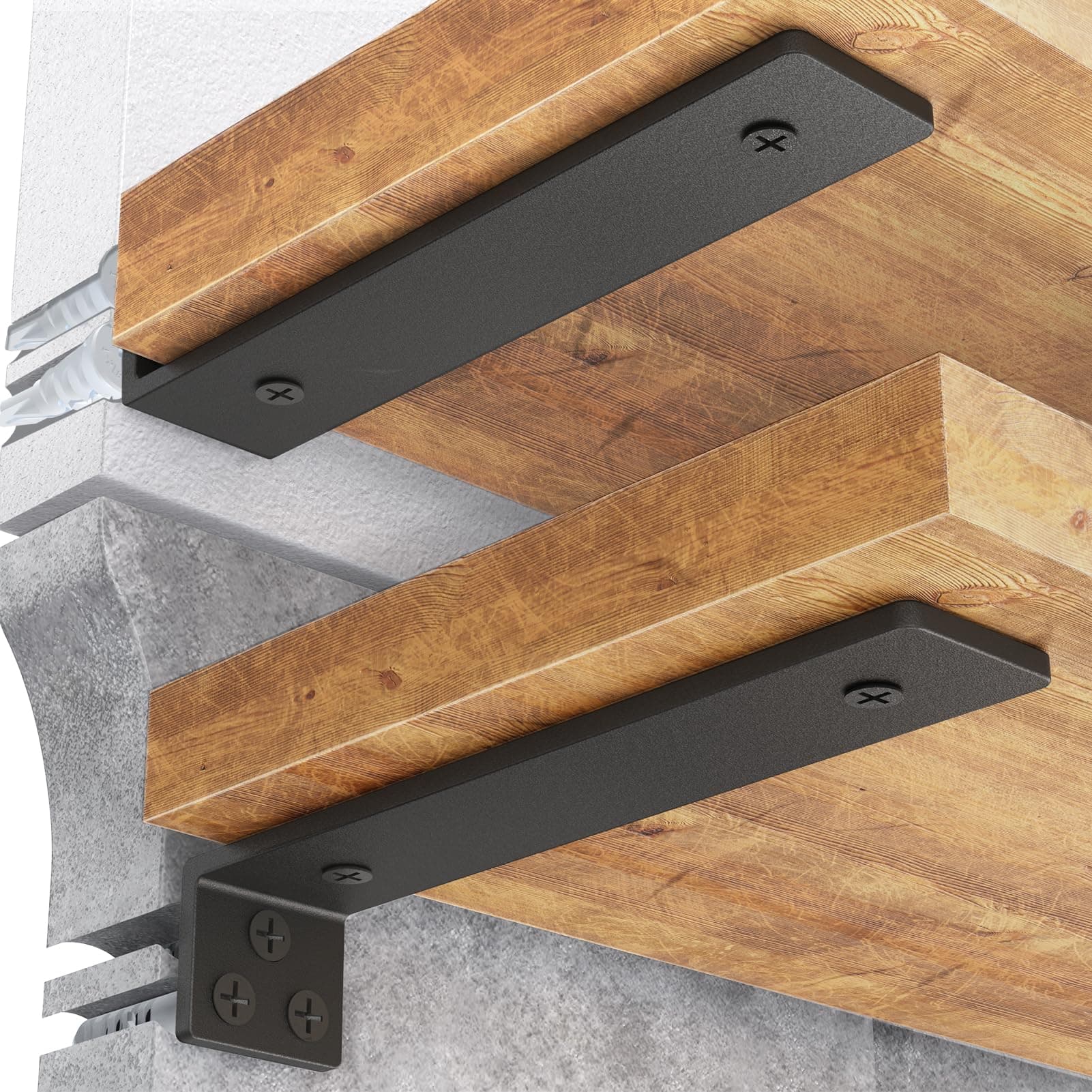 Goovilla Shelf Brackets, Heavy Duty Floating Shelf Bracket 6 Inch for 2×4” Wood Stud, 4 Pack L Brackets for Shelves, Black Metal Wall Shelving Brackets, Shelf Support Brackets, 160 lb. Load Capacity