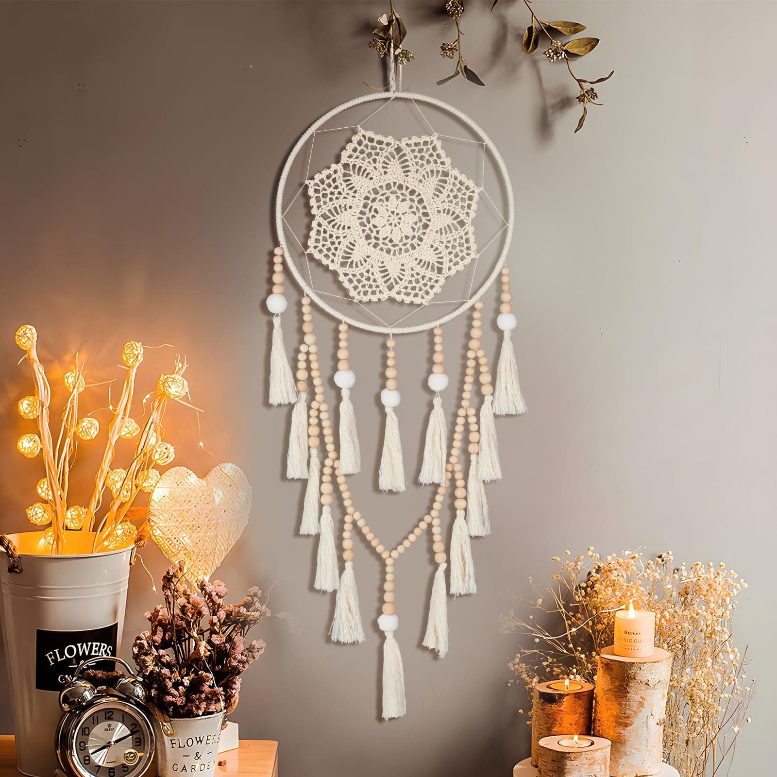 Nice Dream Macrame Dream Catchers for Bedroom Adults Tassels Wall Decor Large Boho Wall Hanging with Wood Beads Home Decoration Ornament