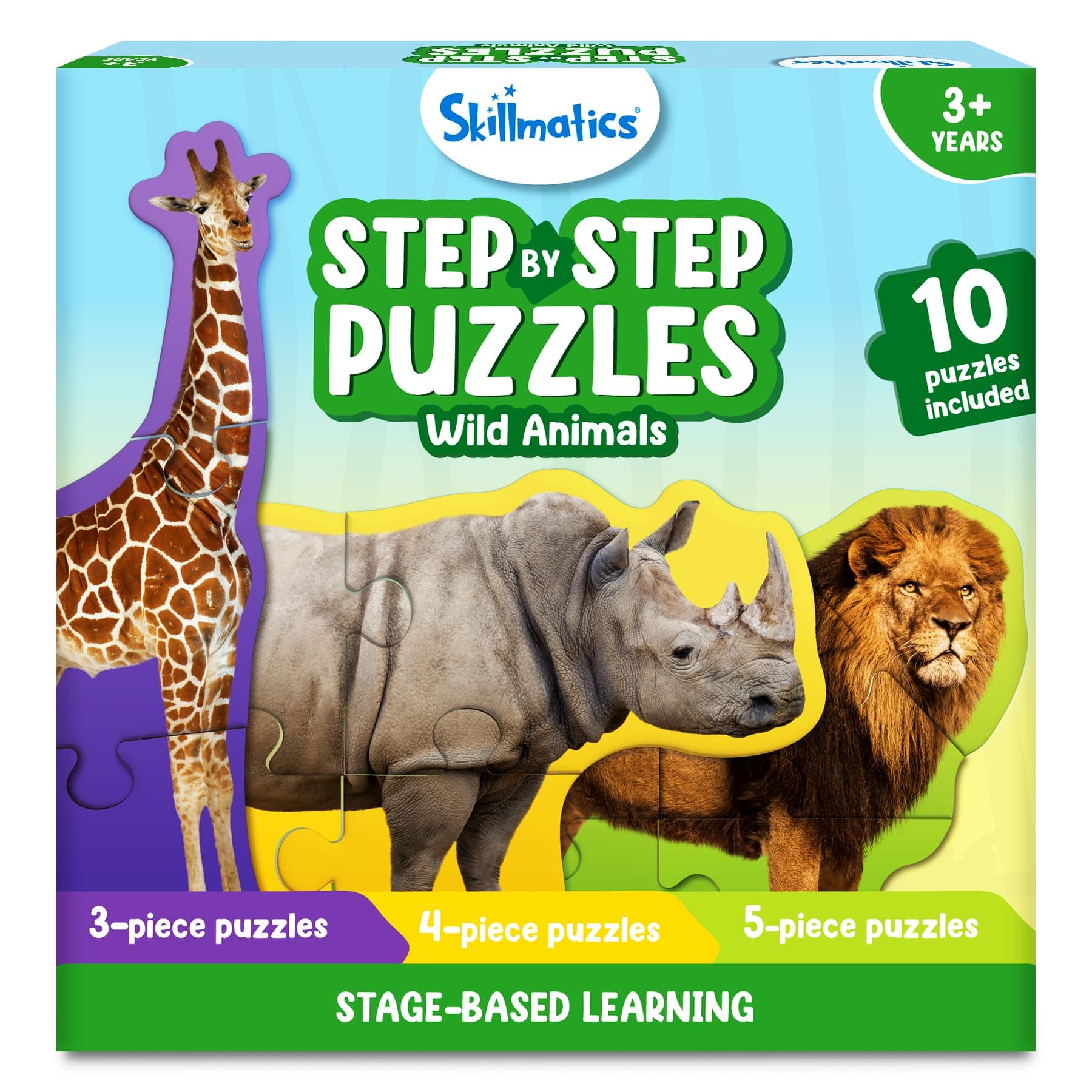 Skillmatics Step by Step Puzzles - 40 Piece Jigsaw & Toddler Puzzle, Montessori Educational Toy for Boys & Girls, Wild Animals, Travel Friendly, Gifts for Kids Ages 3, 4, 5 and Up