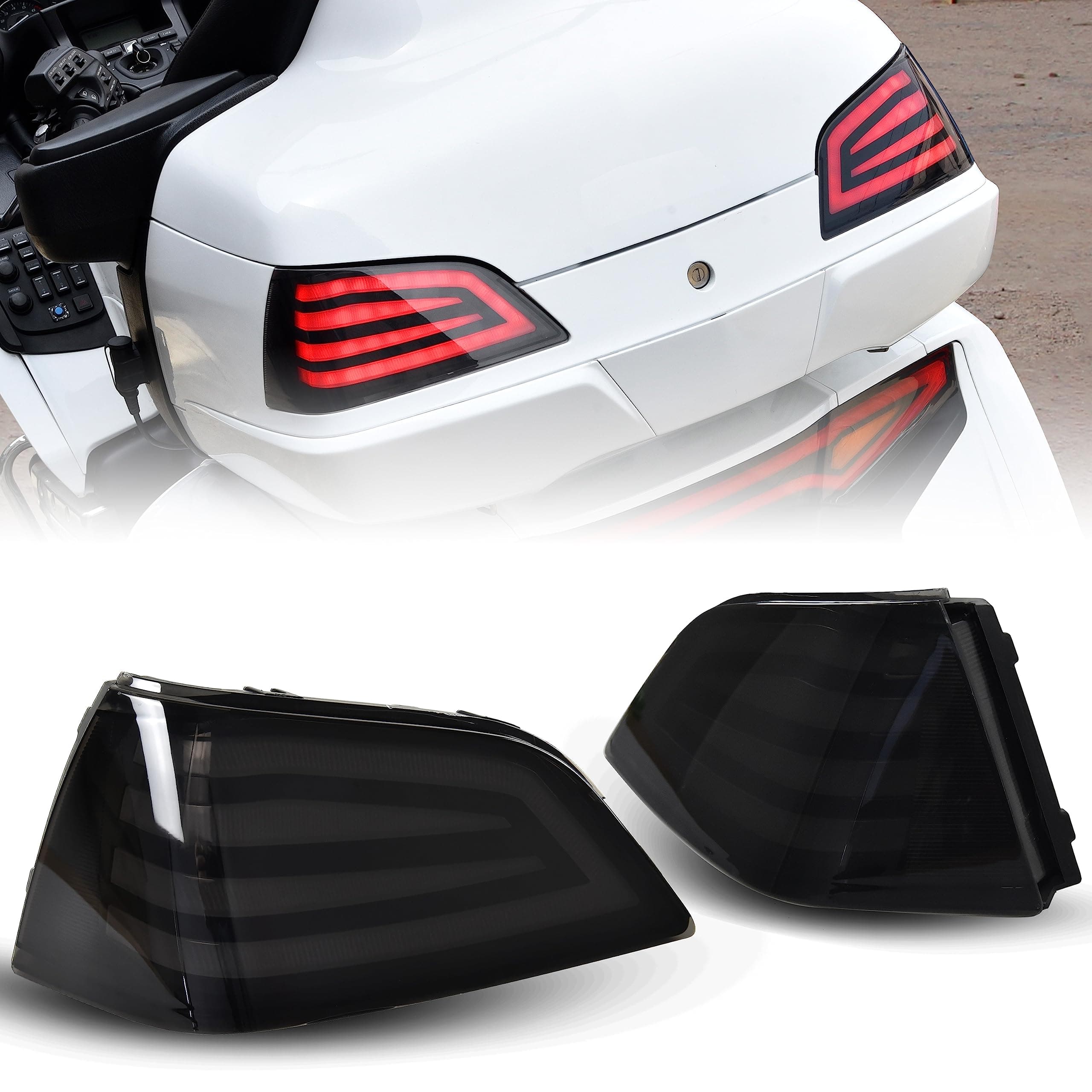 LED Tour Pack Tail Lights for Gold Wing GL1800 01-17, Smoked Rear Tour Pack Taillights with Running Brake Lights Lamp for Honda Gold Wing GL1800 2001-2017 Accessories (Include LED Light)