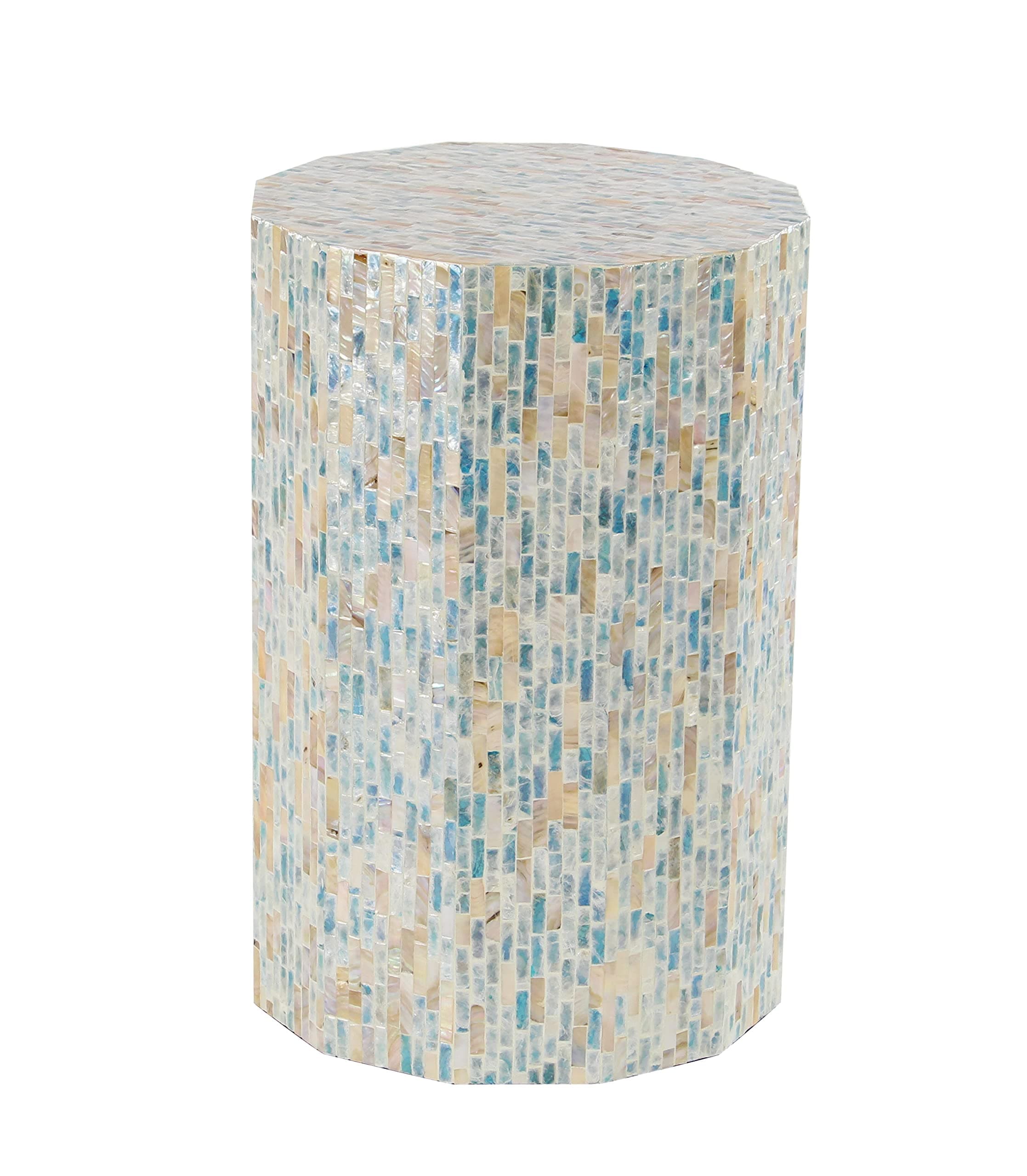 Deco 79 Mother of Pearl Shell Handmade Side End Accent Table End Table, Side Table 13" x 13" x 19", Blue