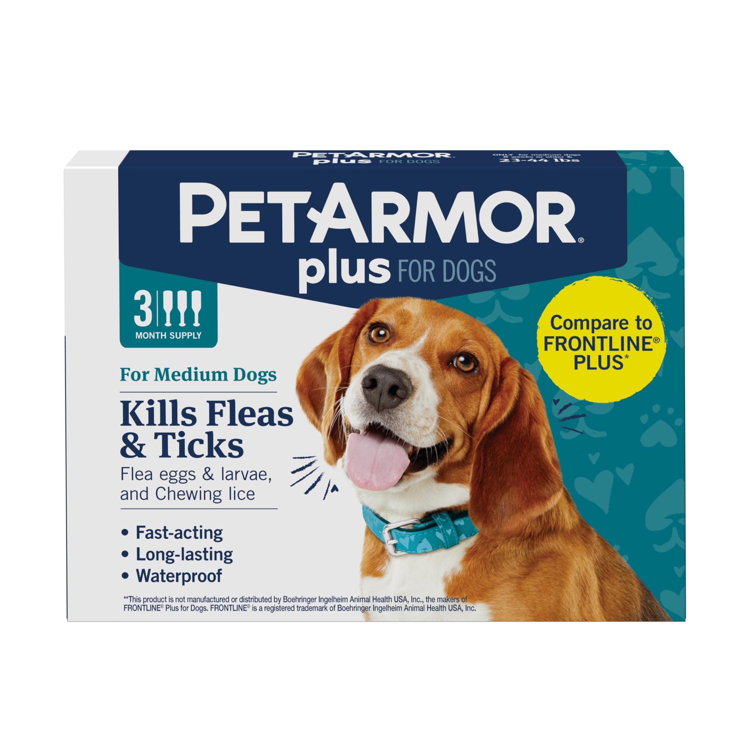 Plus Flea and Tick Prevention for Dogs, Medium Dog Flea and Tick Treatment, 3 Doses, Waterproof Topical, Fast Acting (23-44 lbs)