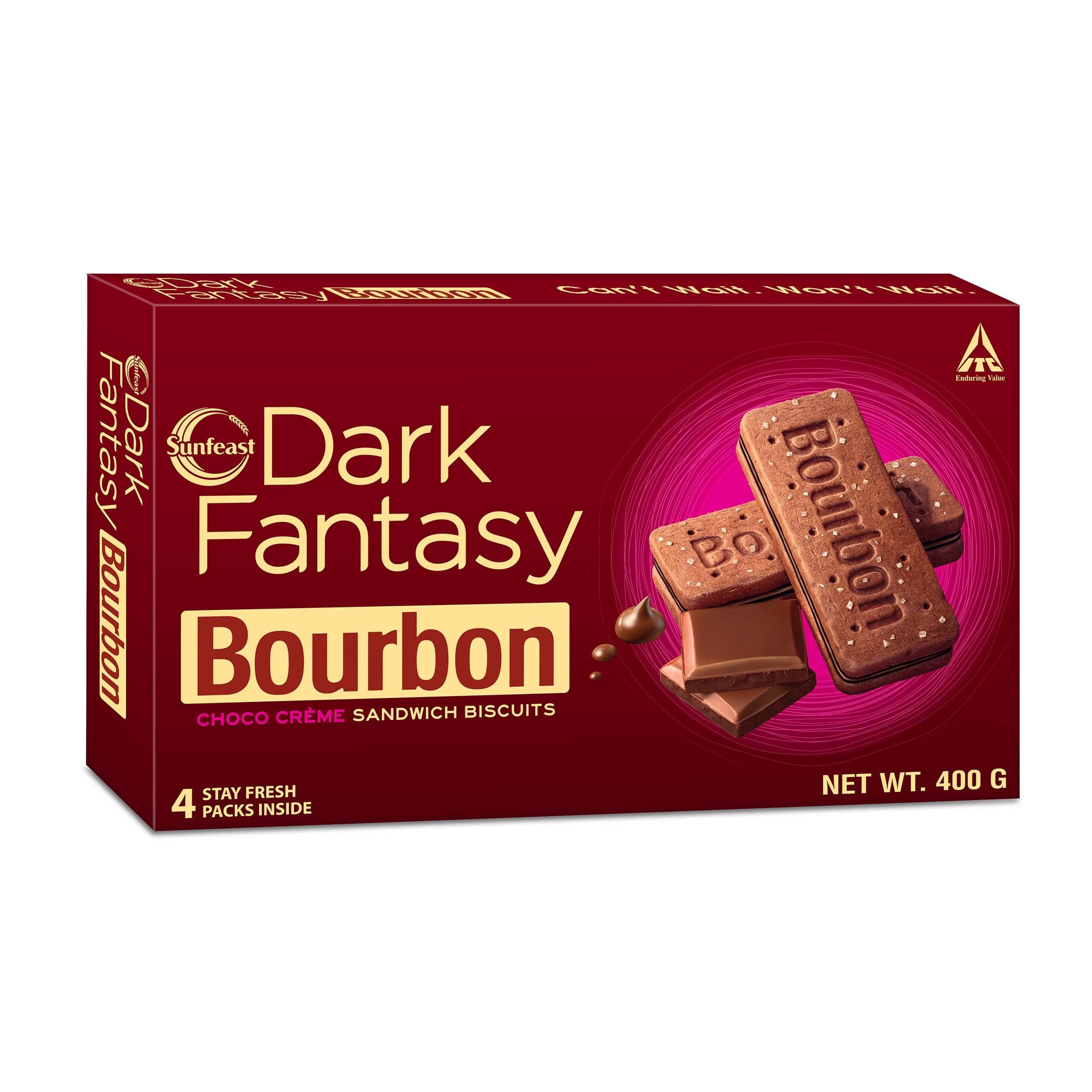 Sunfeast Dark Fantasy Bourbon Choco Creme Sandwich Biscuits, 400g