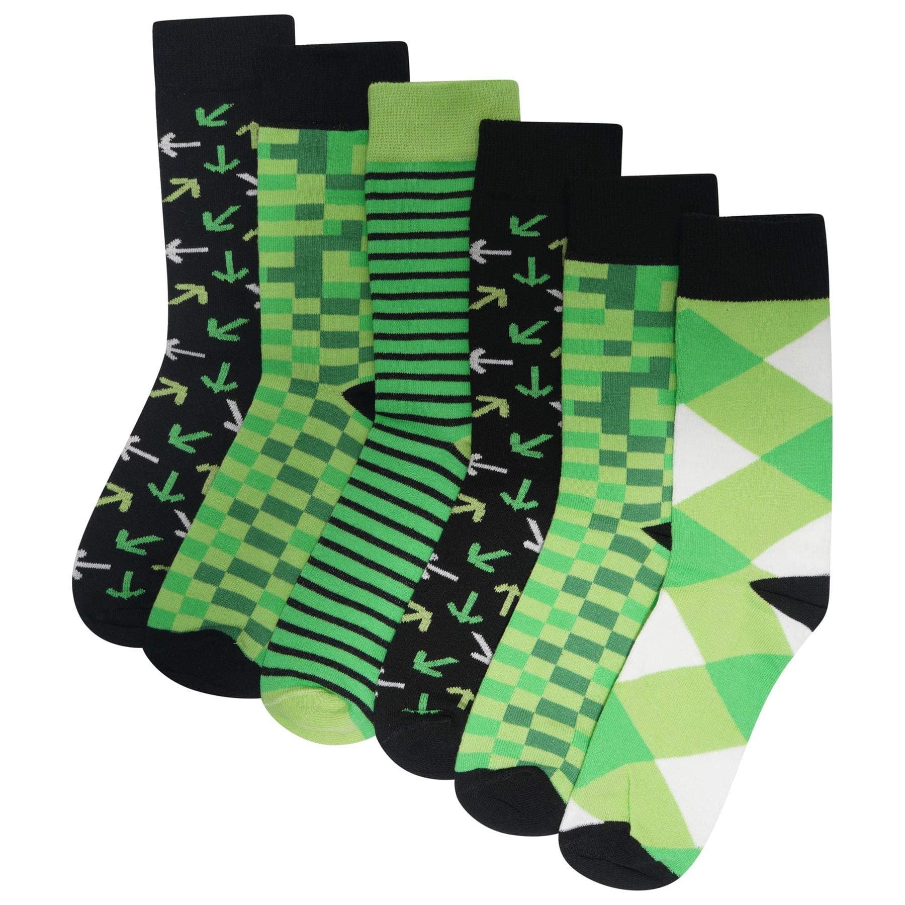 SoxyMens/Boys 6 Pack Pixel Socks Cotton Rich Designer Socks