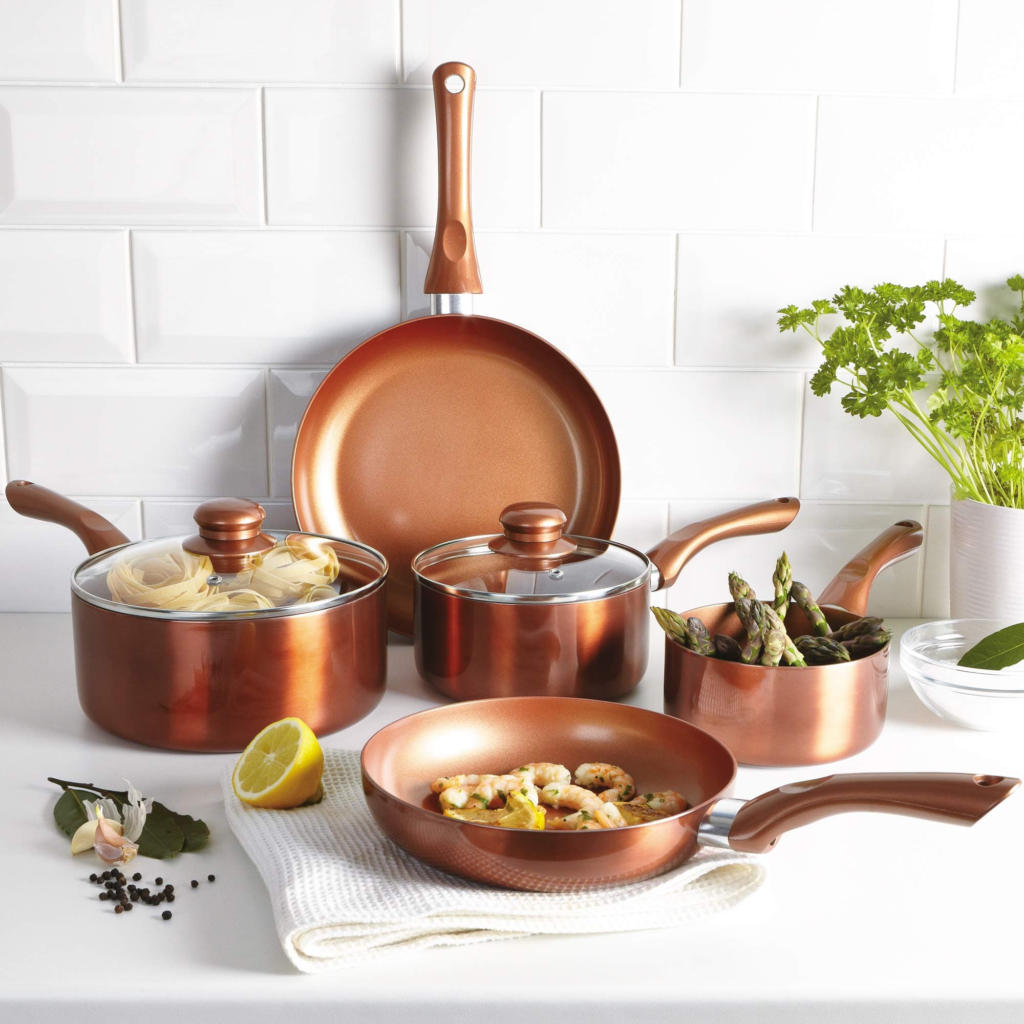 Copper 5 PCS Cookware Saucepans and Frying Pan Pot Set