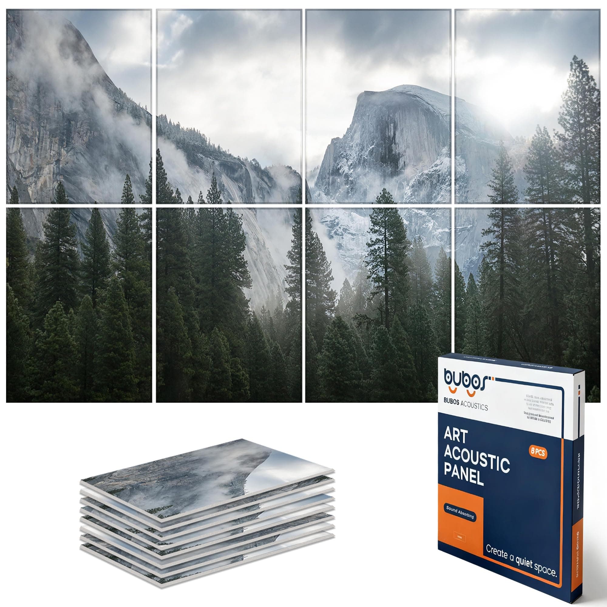 BUBOS 8 Pack Art Acoustic Panels Soundproof Wall Panel,47.2X31.4 Inches Sound Absorbing Panel,Self-Adhesive Decorative Acoustical Wall Panels, Acoustic Treatment for Ceiling Home Office(Forest2)