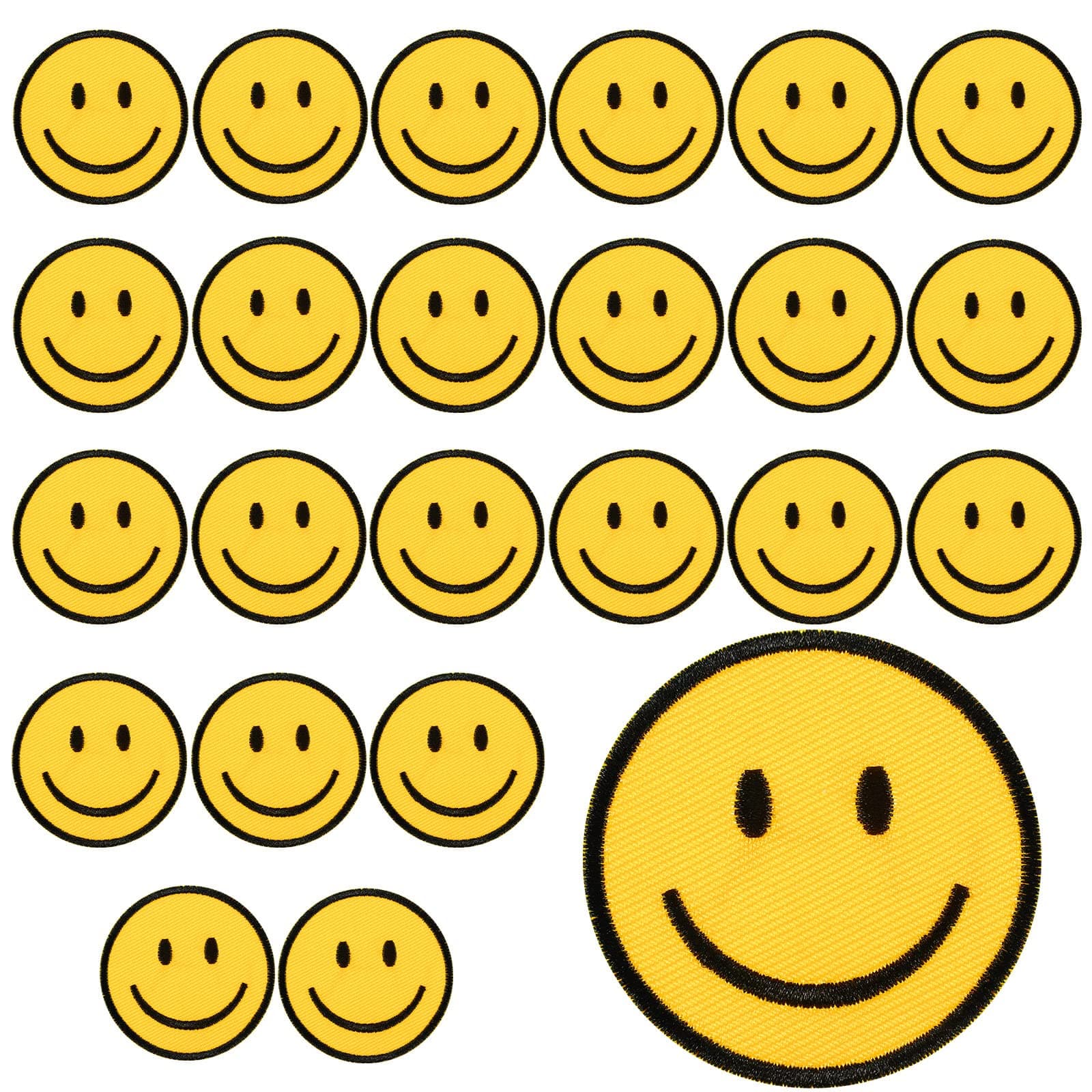 MTLEE24 Pieces Smile Face Iron on Patch Yellow Smile Face Patches Cute Happy Face Applique Clothes Embroidered Patches Vintage Iron on Patches for Jeans Bags Clothing Dress Hat Jacket Craft DIY Decor