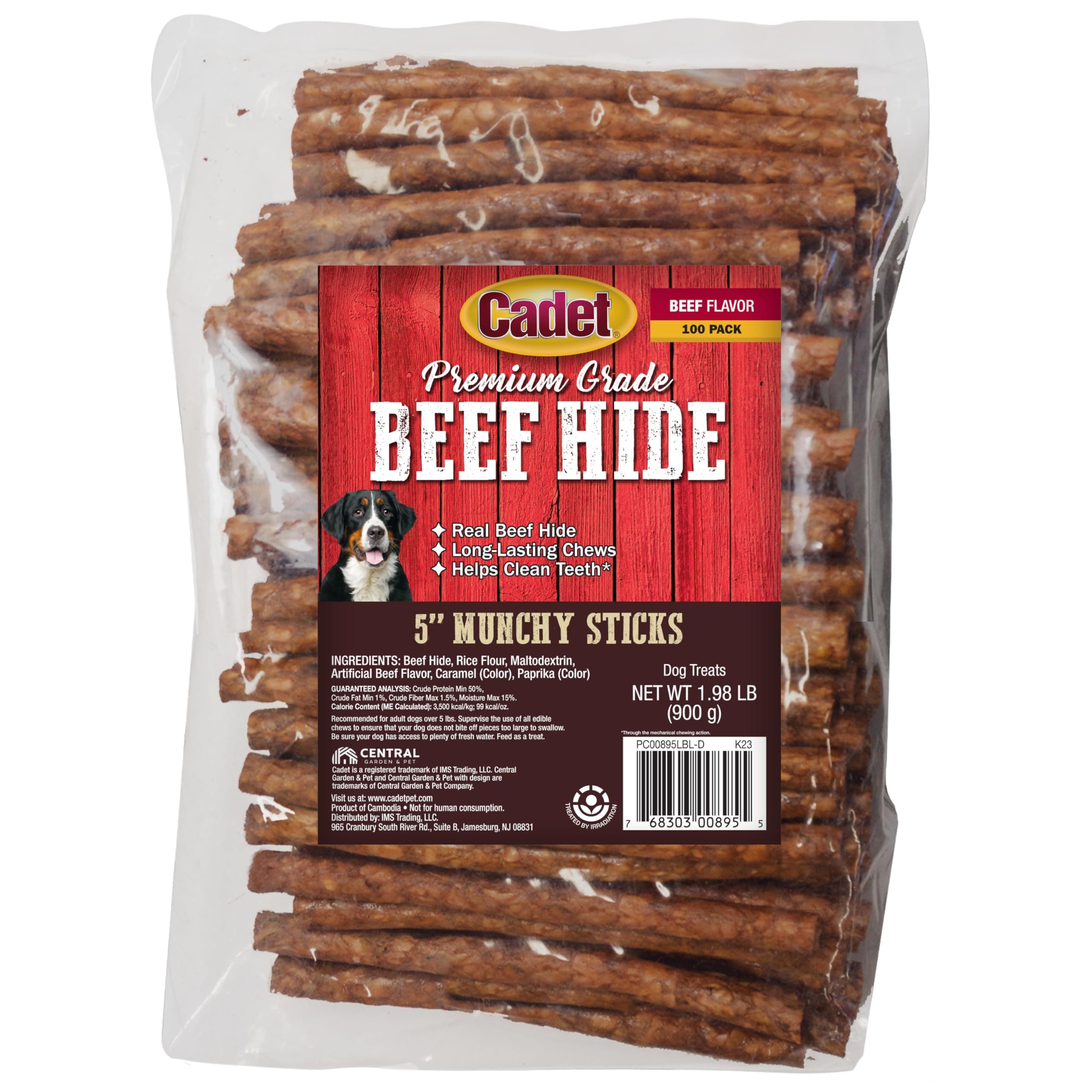 100-Pack Rawhide Beef Munchy Sticks for Dogs, 5-Inch