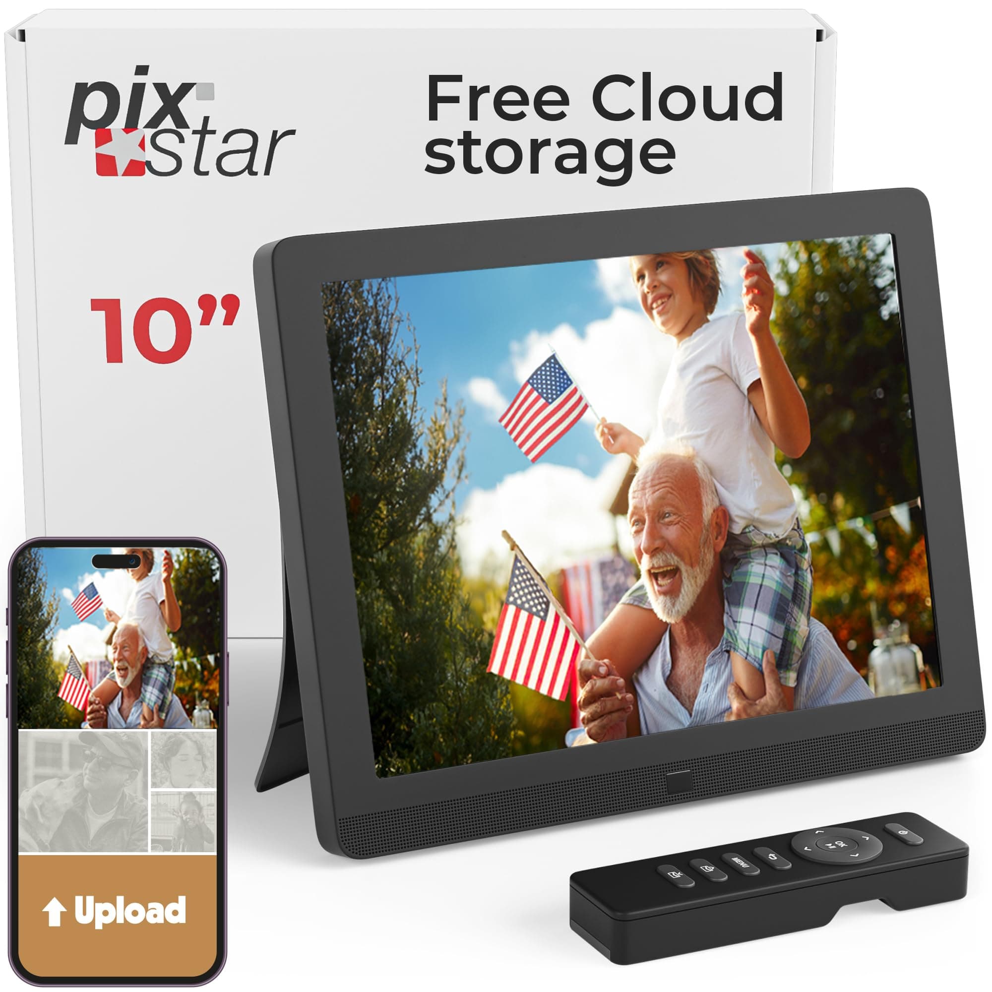 Pix-Star 10 Inch Wi-Fi Cloud Digital Picture Frame with IPS high Resolution Display, Email, iPhone iOS and Android app, DLNA and Motion Sensor (Black)