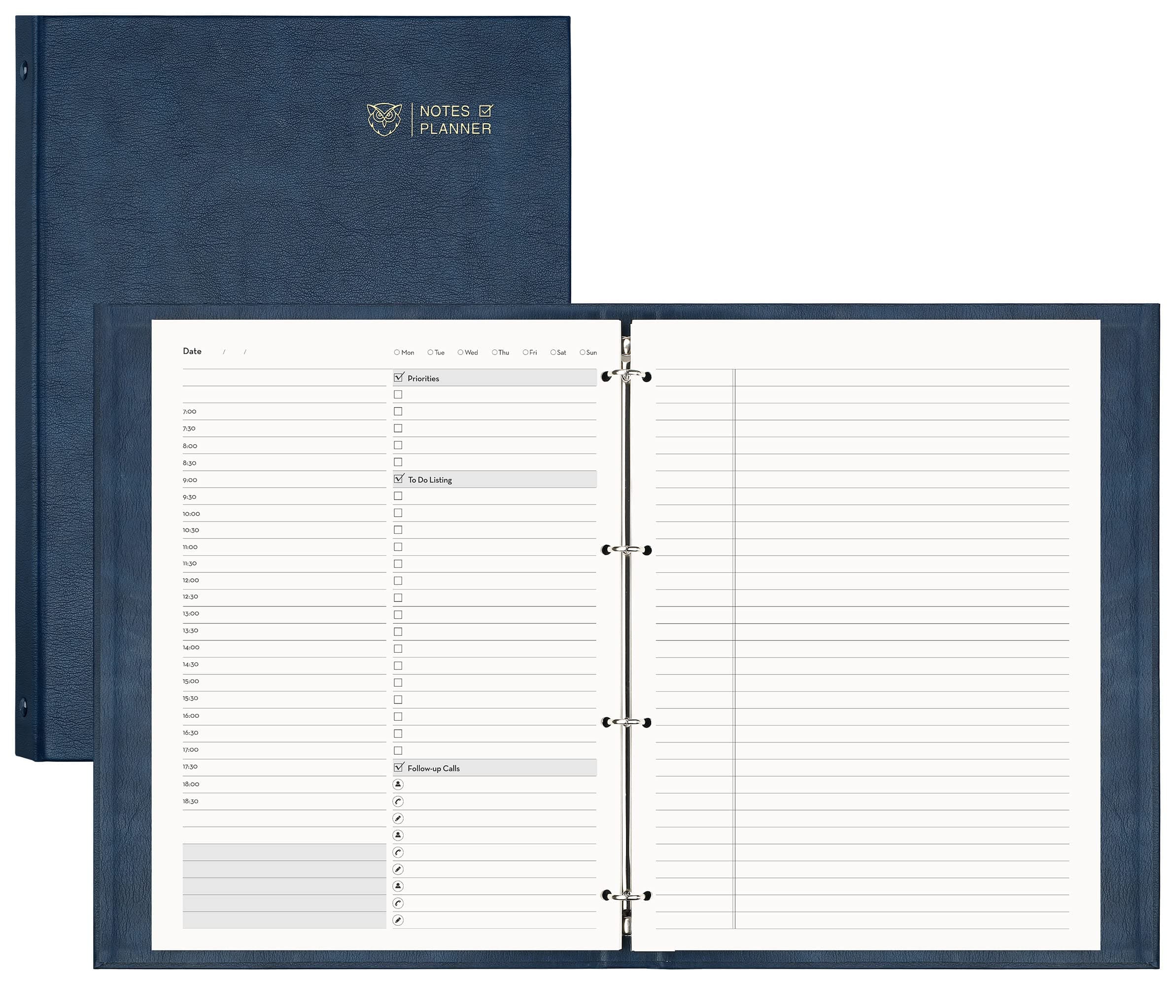 EMSHOI Undated Daily Planner 9.2" X 12", A4 To Do List Notepad, 240 Pages Ring Binder Planner Hardcover Leather Notebook for Work Business Meeting, with Yearly Schedule, Habit Tracker, Blue