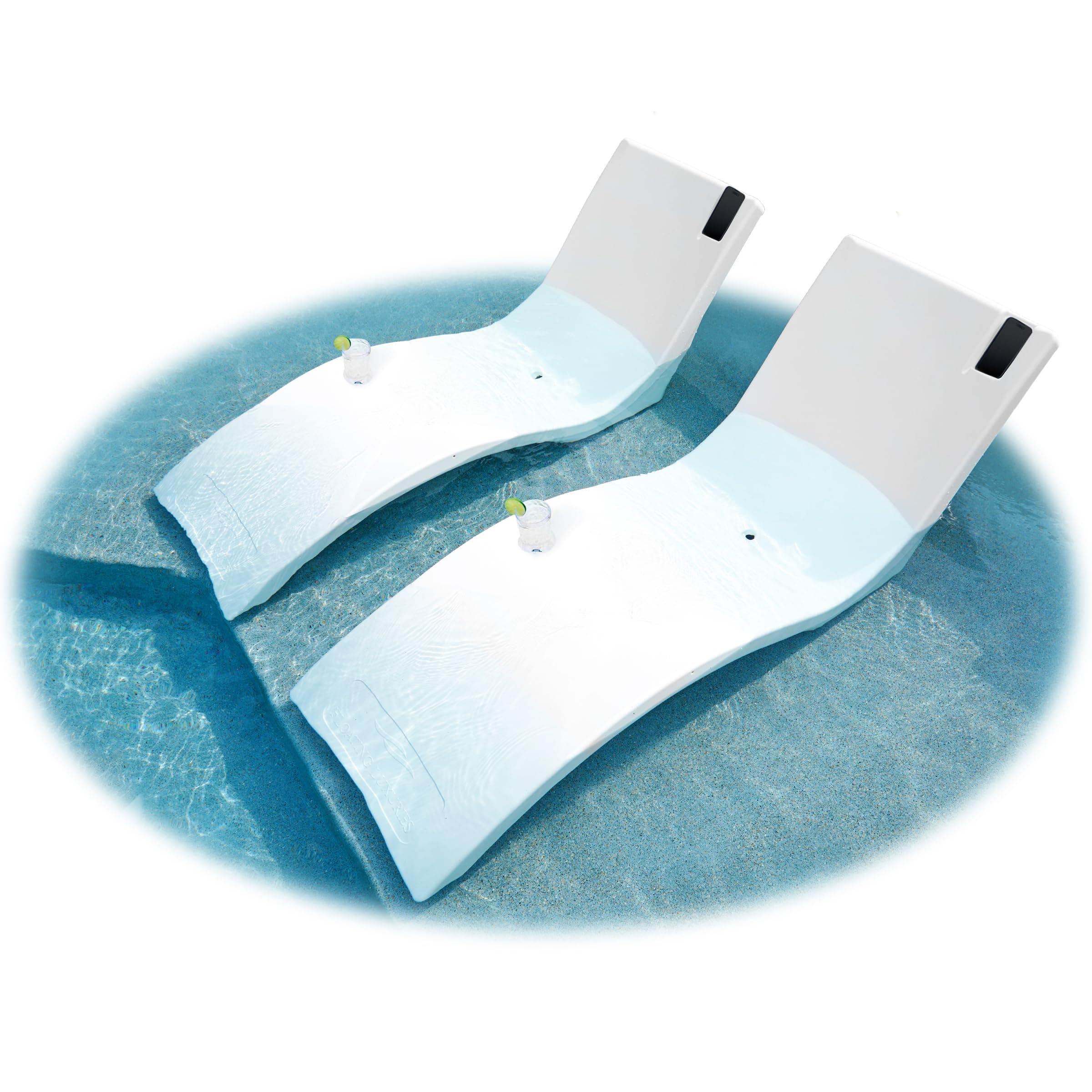 Floating Luxuries Kai Shelf, Pool Lounger, For Pool Use With Shelves Up To 9" Deep, Built-in Drink Holder, Pool Chair, Pool Chair, Arctic White, Set of 2