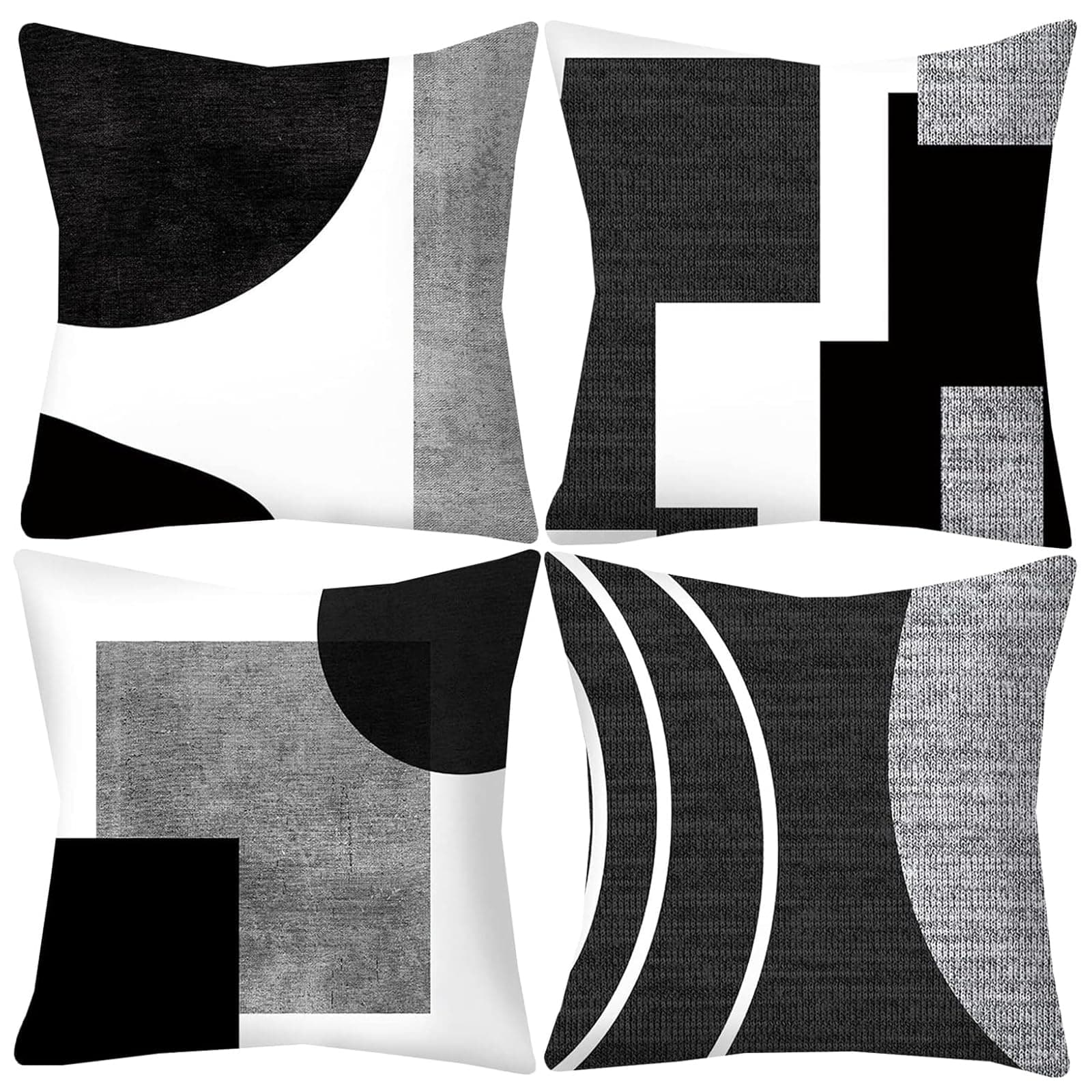 Black and White Grey Throw Pillow Covers 18x18 inch Set of 4 Geometric Pillow Cases Abstract Decorative Cushion Covers for Sofa Couch