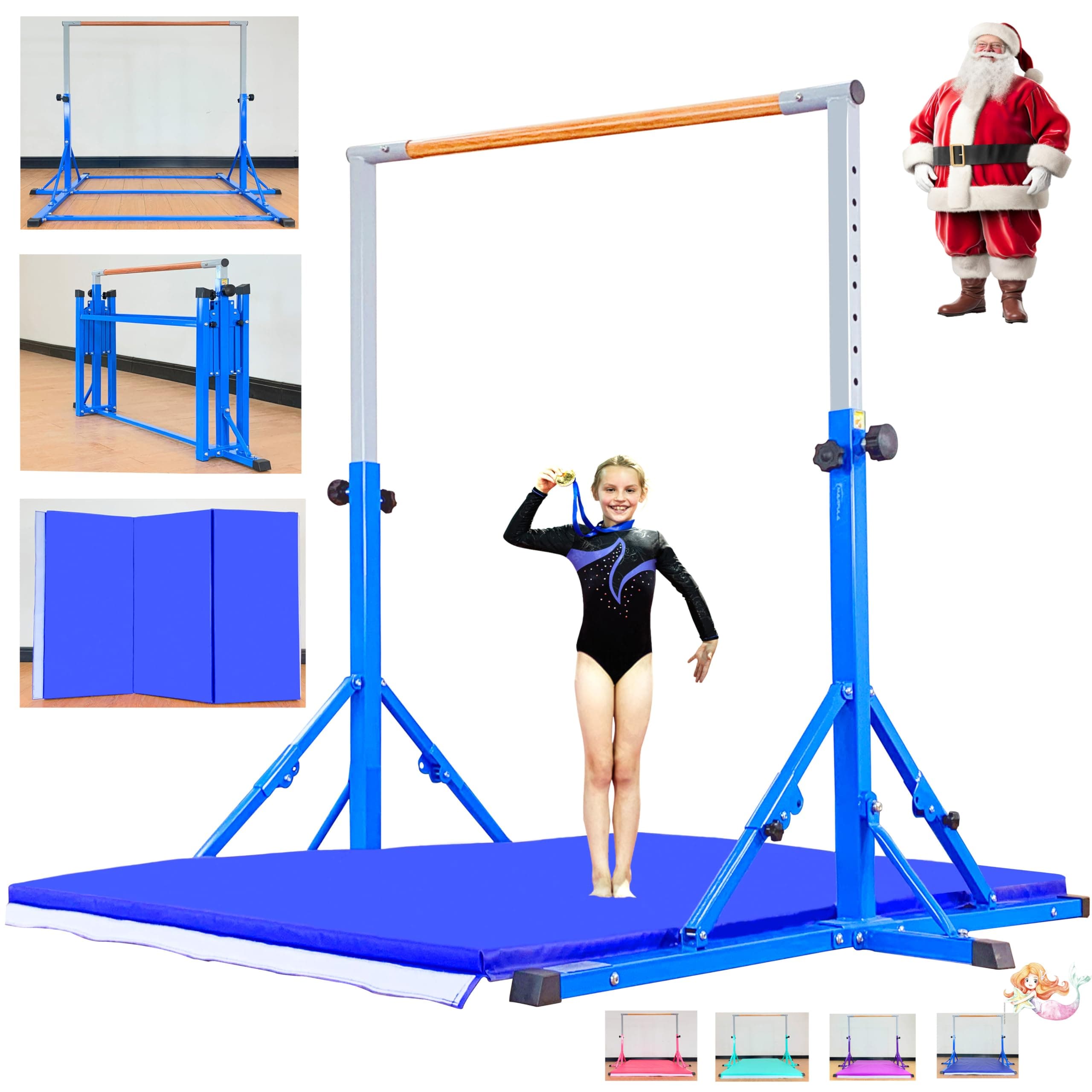 MARFULA Foldable Gymnastic Bar with Mat for Kids Ages 3-20, 350 lbs Weight Capacity, Gymnastic Kip Bar Horizontal Bar for Gymnast, Gymnastic Training Equipment for Home and Gymnastic Center Use