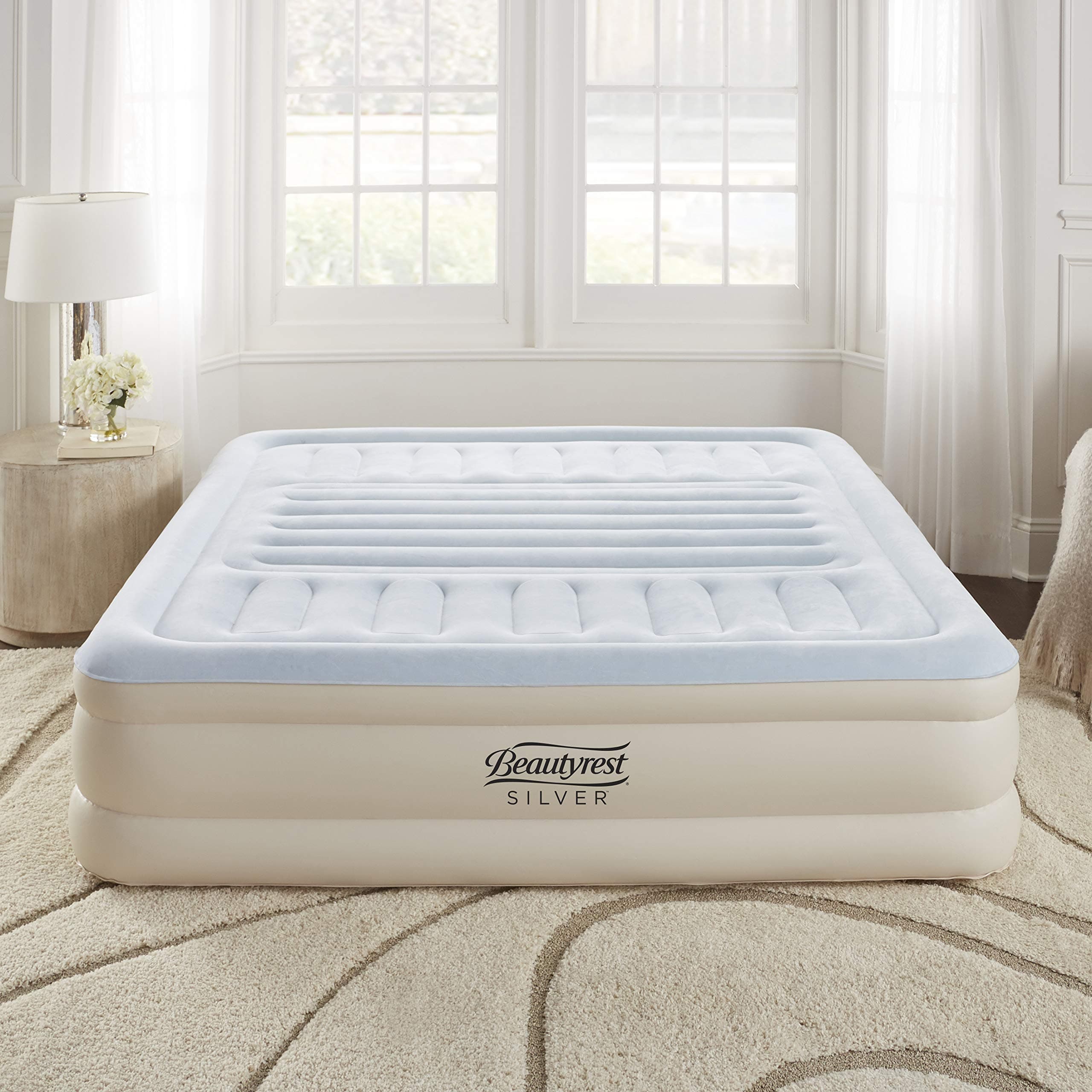 Simmons Beautyrest Lumbar Supreme Adjustable Tri-Zone Support Air Bed Mattress with Built-in Pump, Silver, 18" King