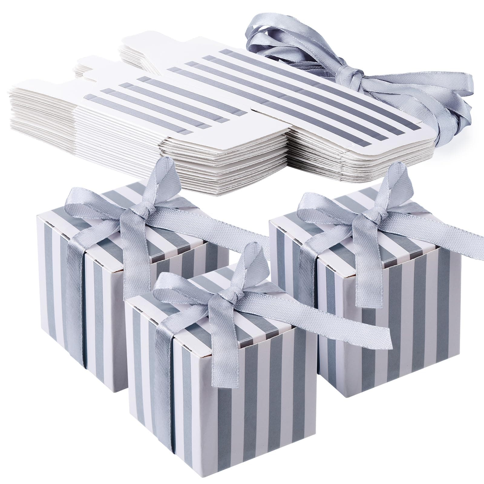 TsunNee 50PCS Square Paper Candy Box Little Gift Wrapping Boxes, Wedding Favour Boxes, Striped Party Gift Box, Paper Treat Boxe for Jeweller Wedding Baby Shower