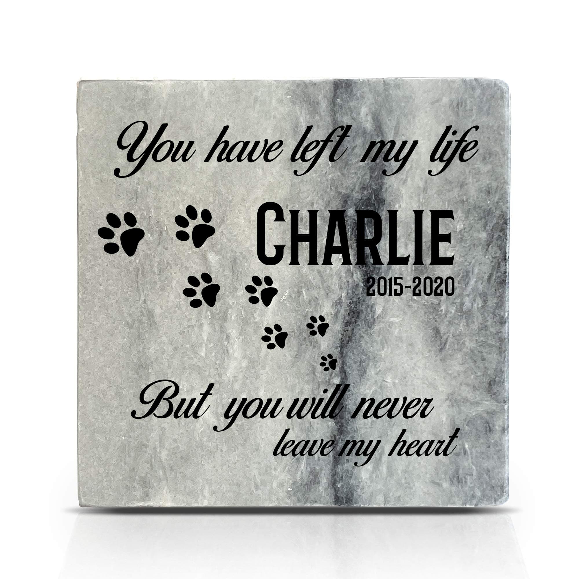 Personalized Memorial Grey Marble Natural Stone Plaque for Pet Cat Dog Frame Paw Grave Marker - Paw Print - Size | 4" x 4" or 10 x 10 cm|