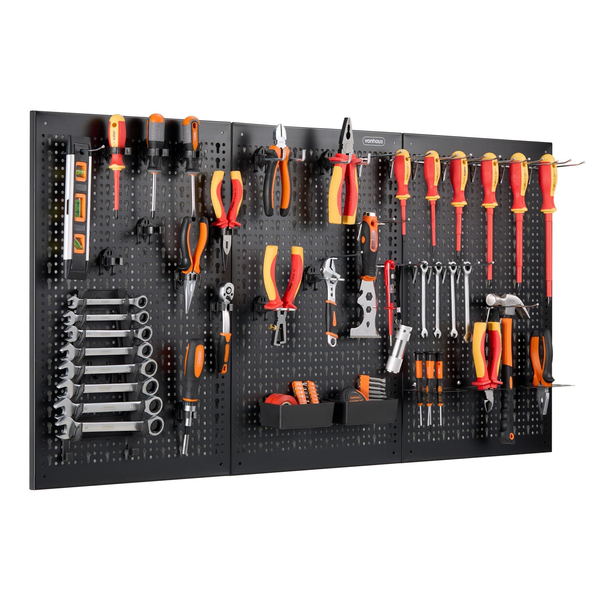 Tool Pegboard - 44pc - Shed and Garage Wall Storage Board - Secure Organiser Wall Mounted for Hand Hammer, Screwdrivers, Wrenches, Spanners, Bits - Tool Board