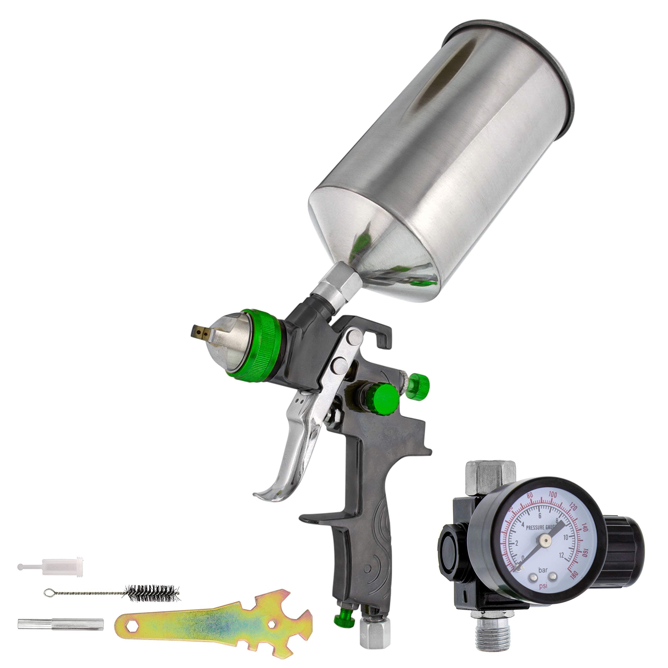 Professional HVLP Spray Gun 2.5mm - Gravity Feed Auto Paint Gun Kit for Basecoat, Clearcoat, Primer - Spray Guns Paint Sprayer with Air Compressor Regulator (G6600-13)