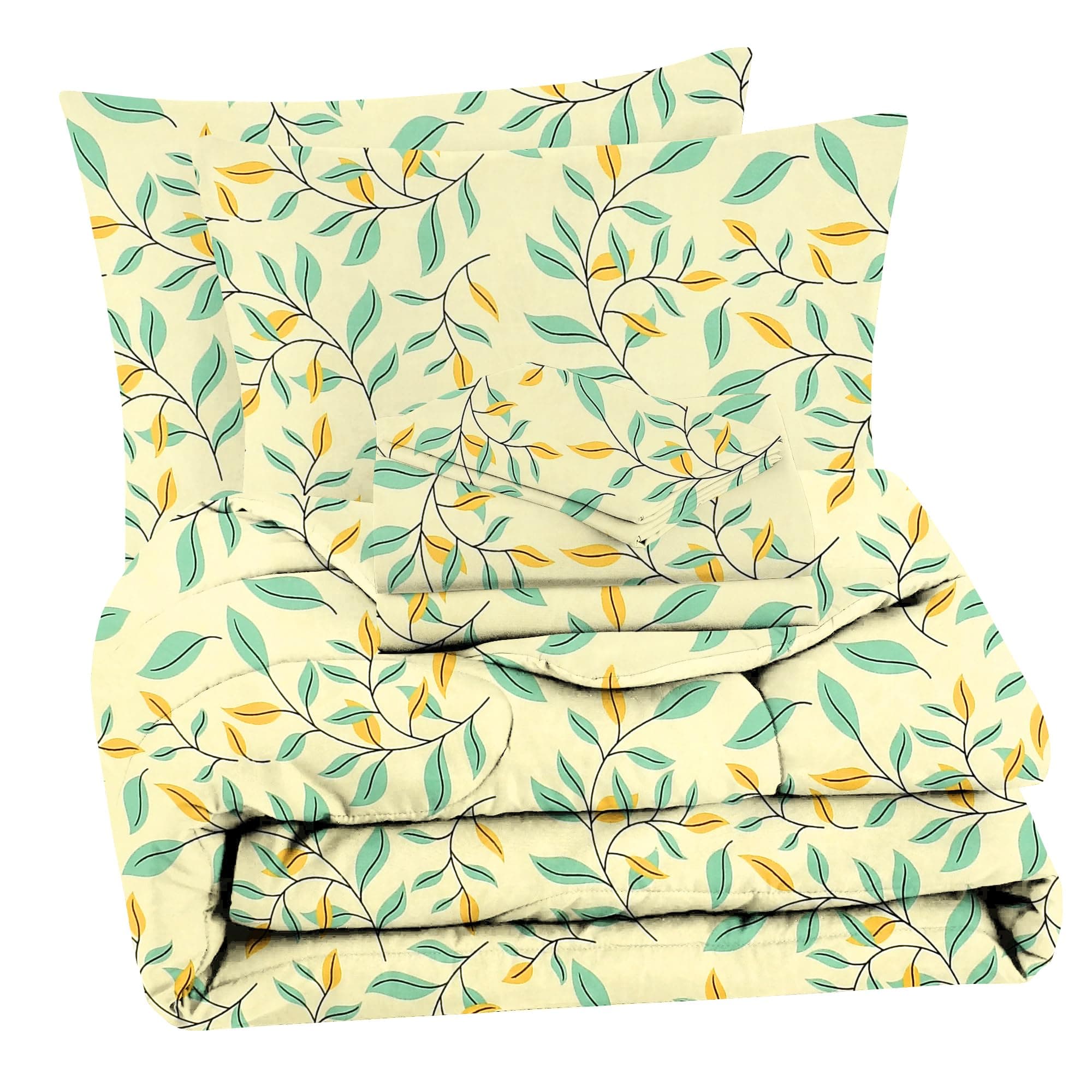 BSB HOME 220TC Microfiber Floral Printed AC/Mild Winter/Summer Comforter Quilt Set King Size Double Bed with 1 Flat bedsheet-90x100 inch and Two Pillow Covers II 4 Pcs Comforter Set -Green