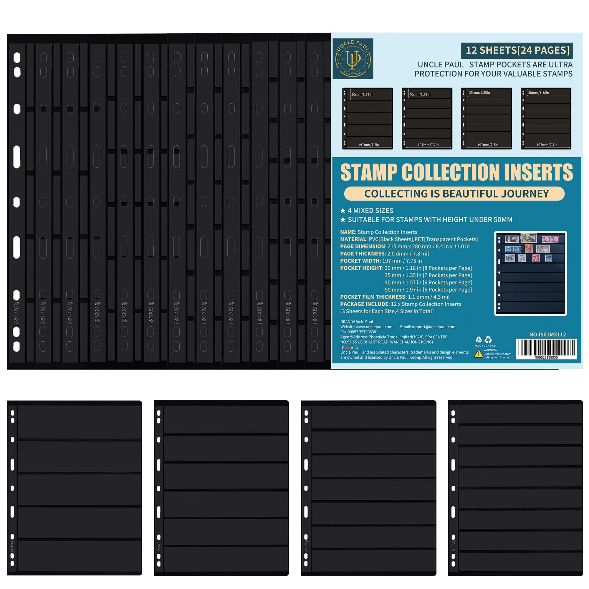 Postage Stamp Sleeves - 12 Sheets/24 Pages Stamp Collecting Inserts Double-si...