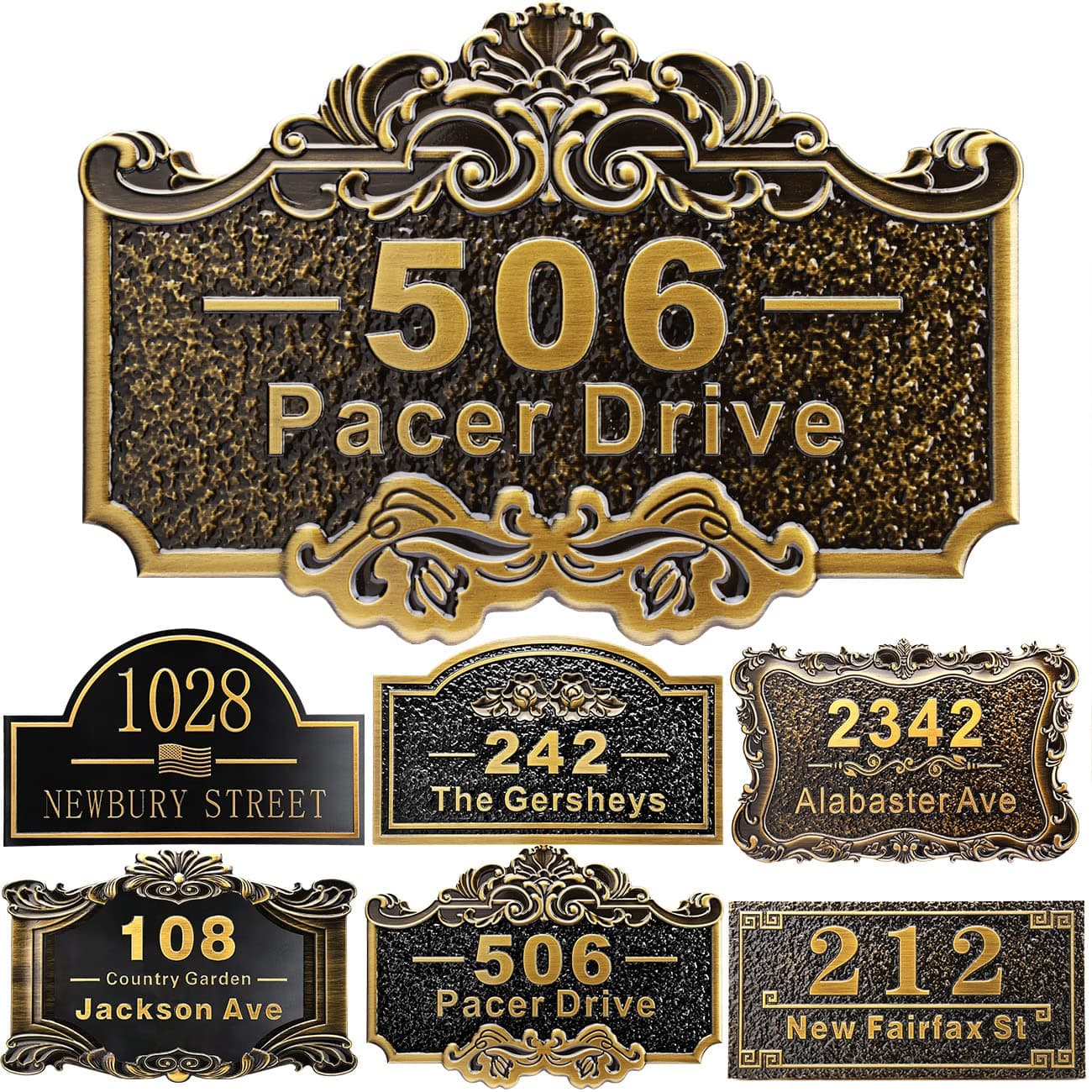 Personalized House Address Plaque 12" Cast Numbers for Outside Custom Street Name Address Sign Plate Vintage for Mailbox Door Room Classic Wall Outdoor Antique Brass