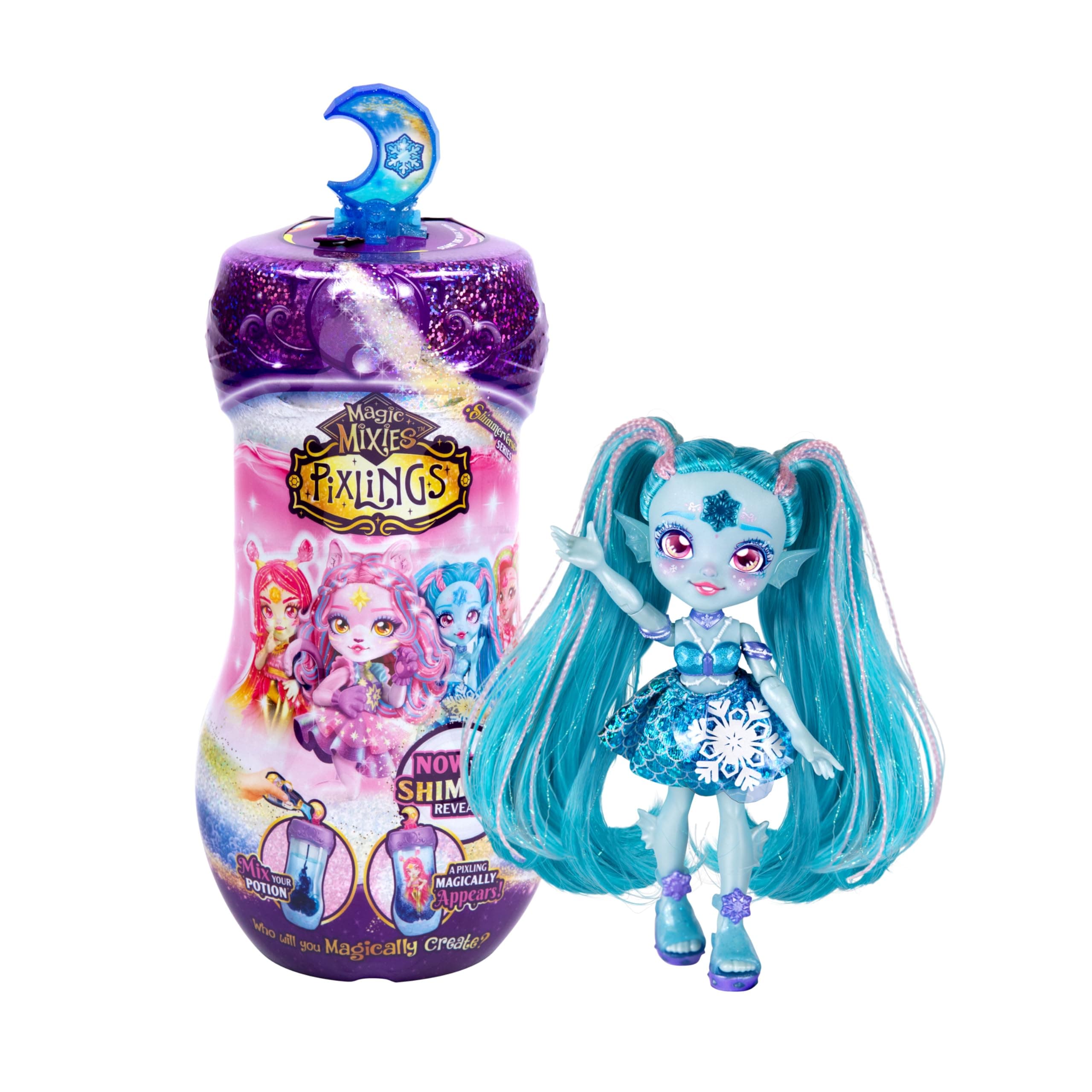 Magic Mixies Pixlings Shimmerverse Series, Create & Mix Magic Potion to Magically Reveal Marena The Ice Mermaid, This Beautiful 6.5" Shimmerverse Pixling Fashion Doll Appears Inside The Potion Bottle