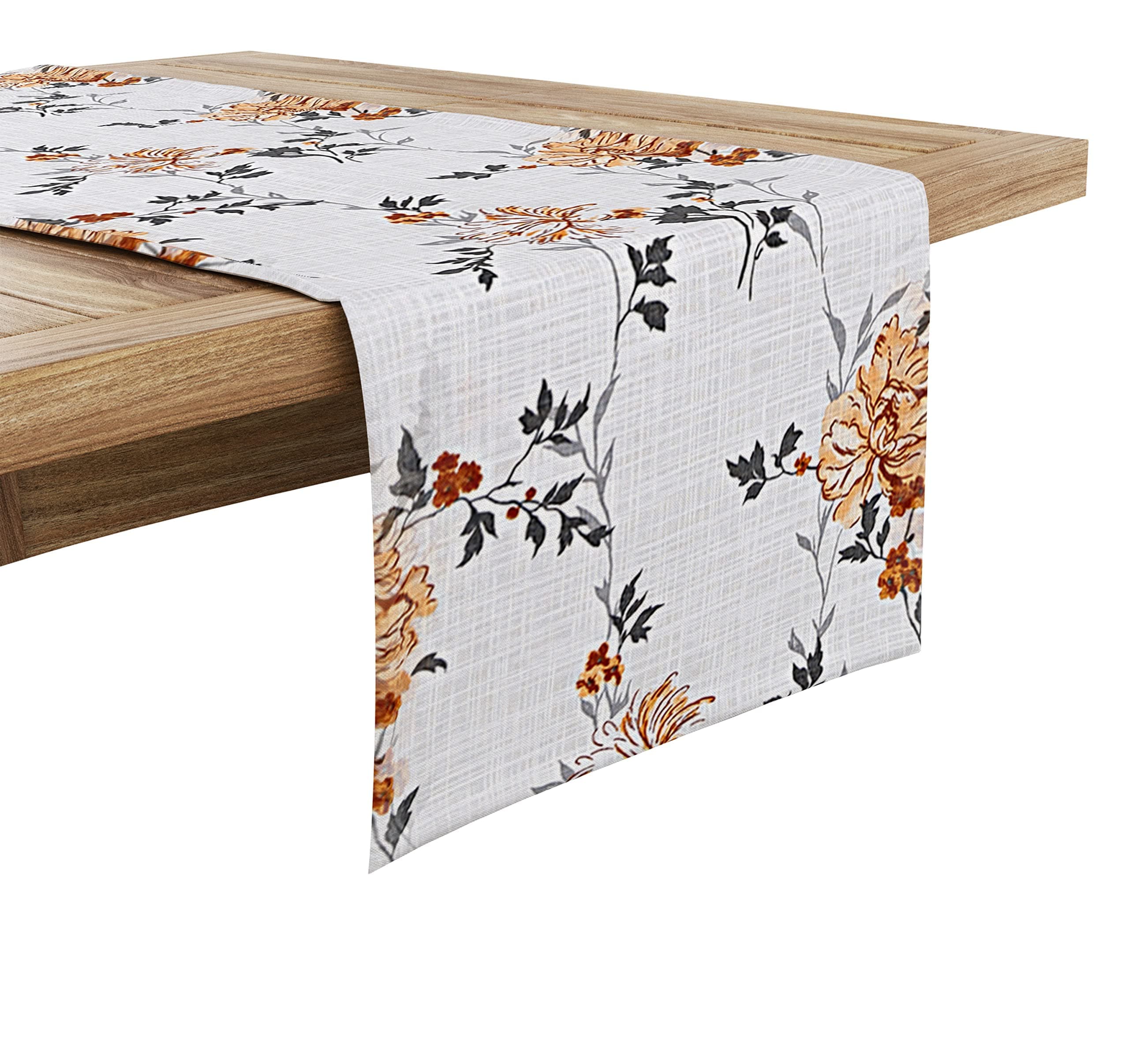 Ruvanti 100% Cotton Table Runner 72 Inches Long, Non-Slip, Stain Resistant, Washable & Reusable Table Runners Perfect for Wedding, Parties, Christmas, Holiday, in-Door use - Grey Floral
