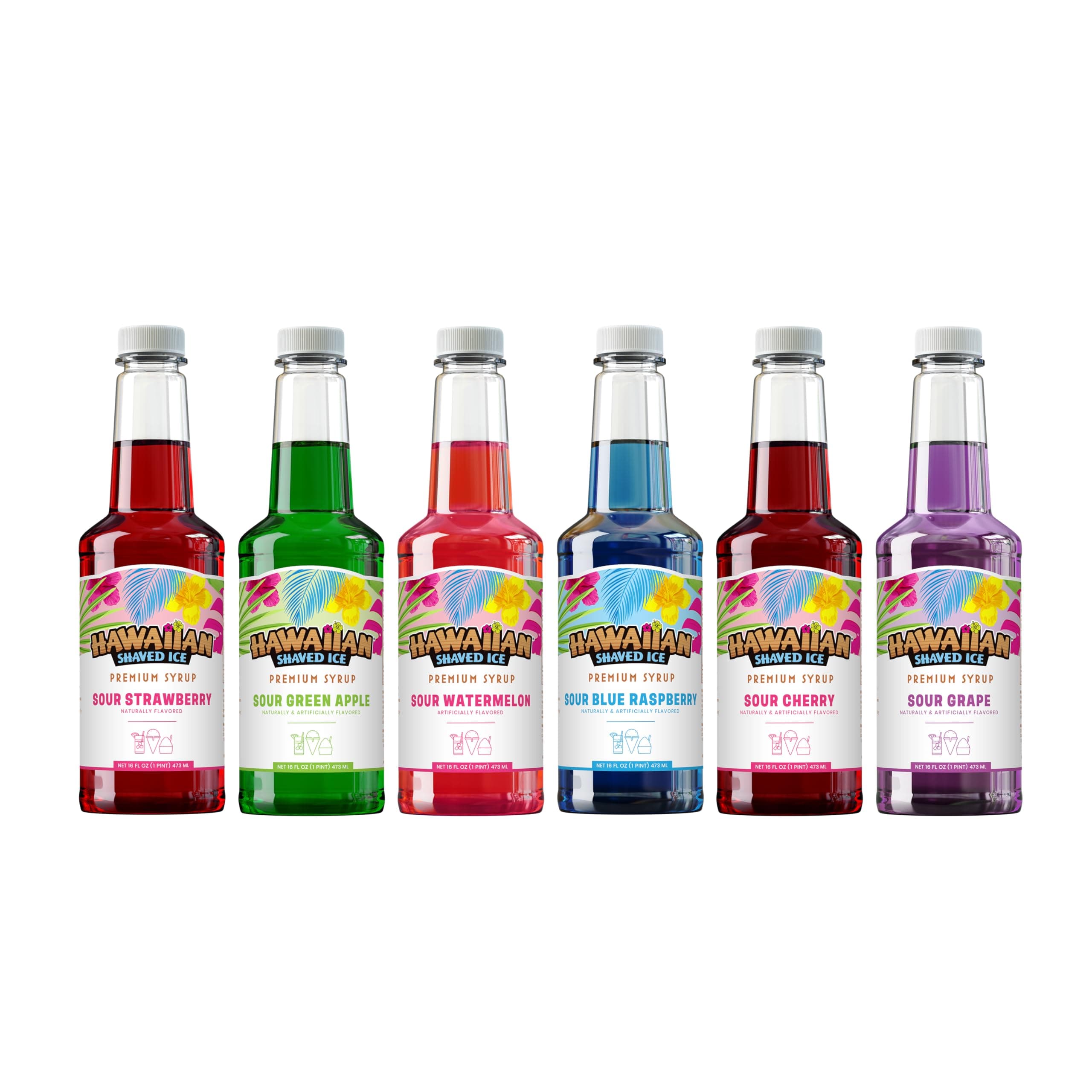 Syrup Pint 6-pack, Sour Cherry, Sour Grape, Sour Blue Raspberry, Sour Green Apple, Sour Watermelon, & Sour Strawberry for Slushies, Italian Soda, Seltzers, Popsicles, and More