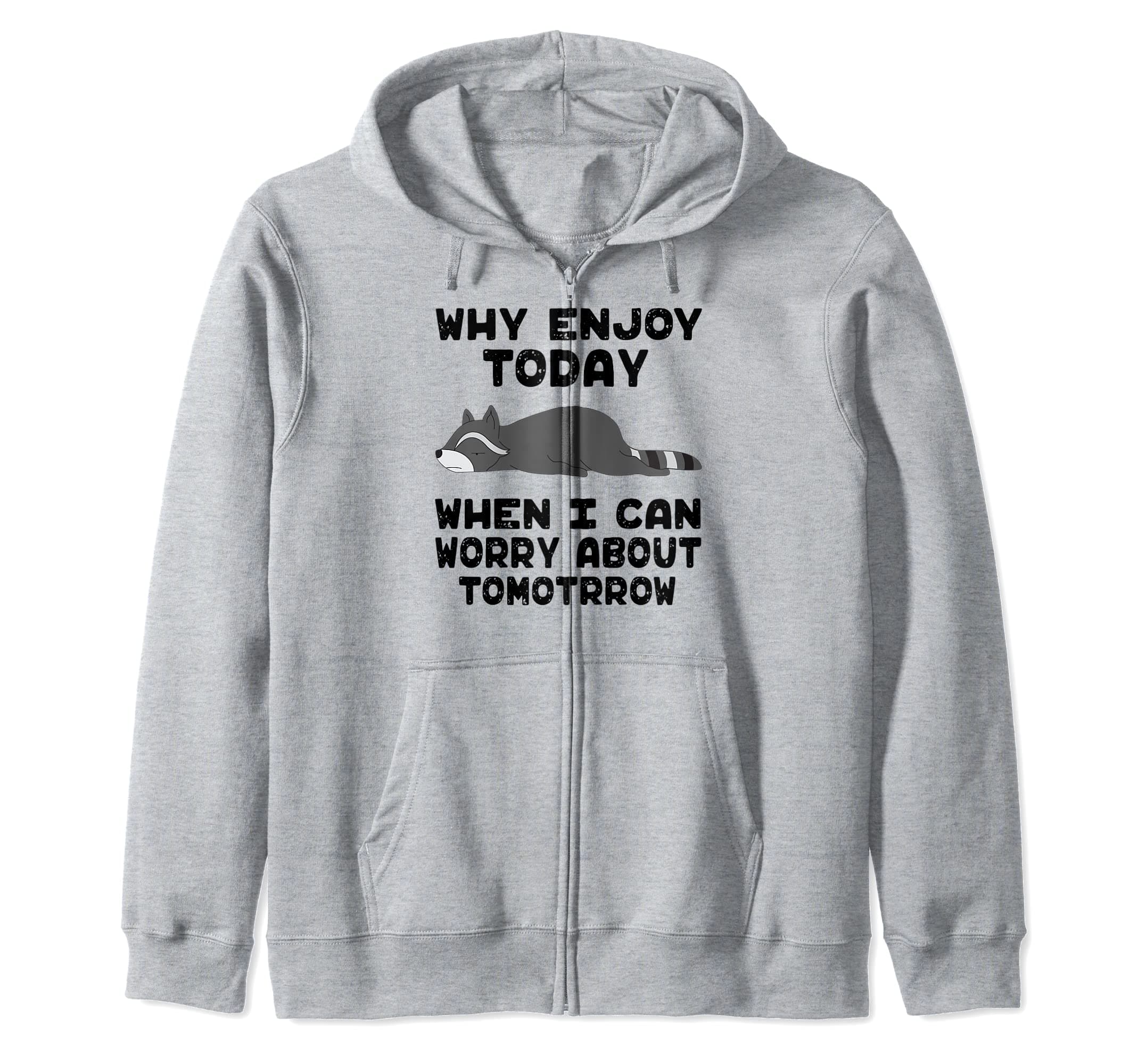 Funny Racoon Why Enjoyin Today When Can Worry About Tomorrow Zip Hoodie
