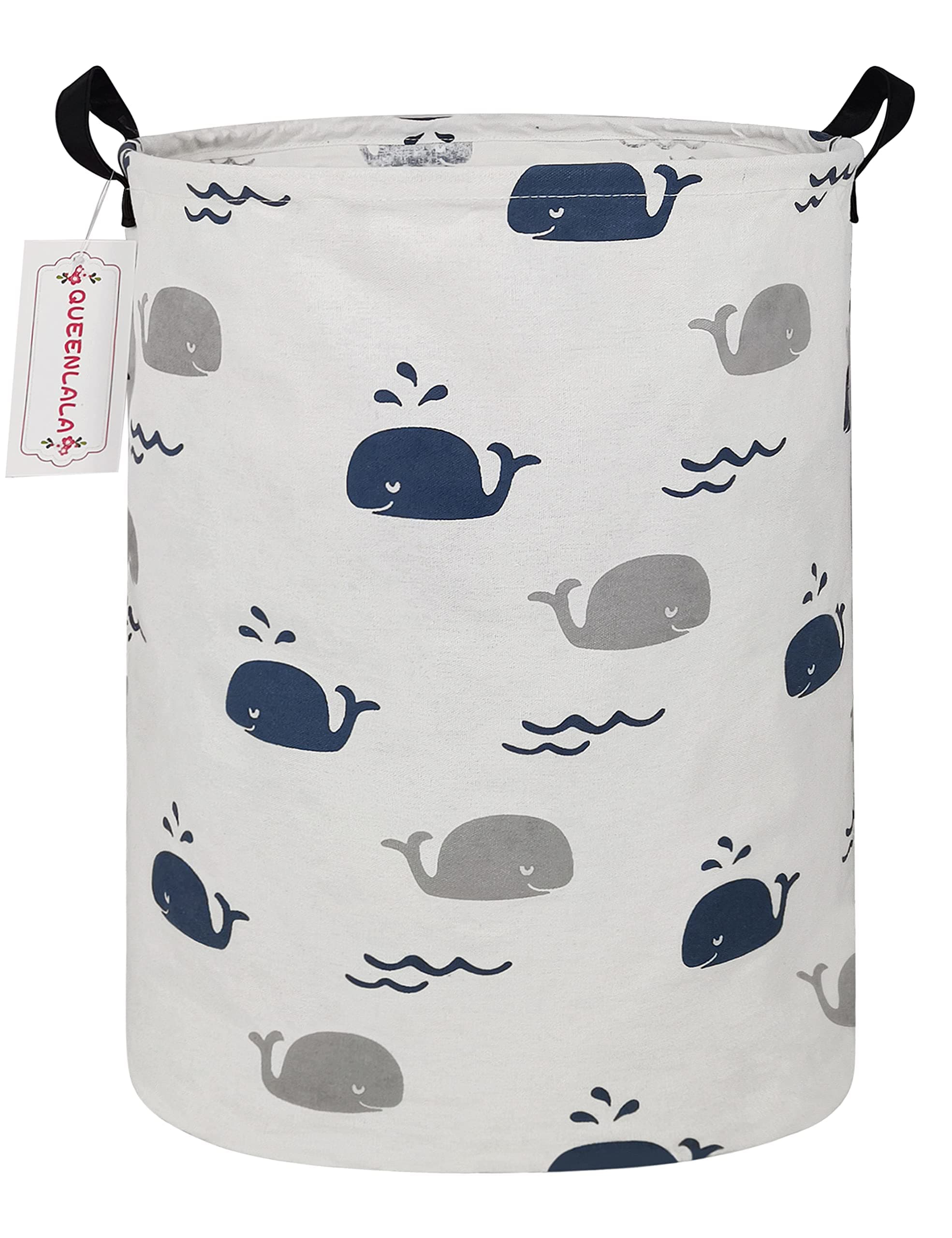 QUEENLALA Large Storage Basket,Laundry Hamper/Bathroom/Home Decor/Collapsible Round Storage Bin,Boys and Girls Hamper/Boxes/Clothing(Round-Blue Cute Whale)