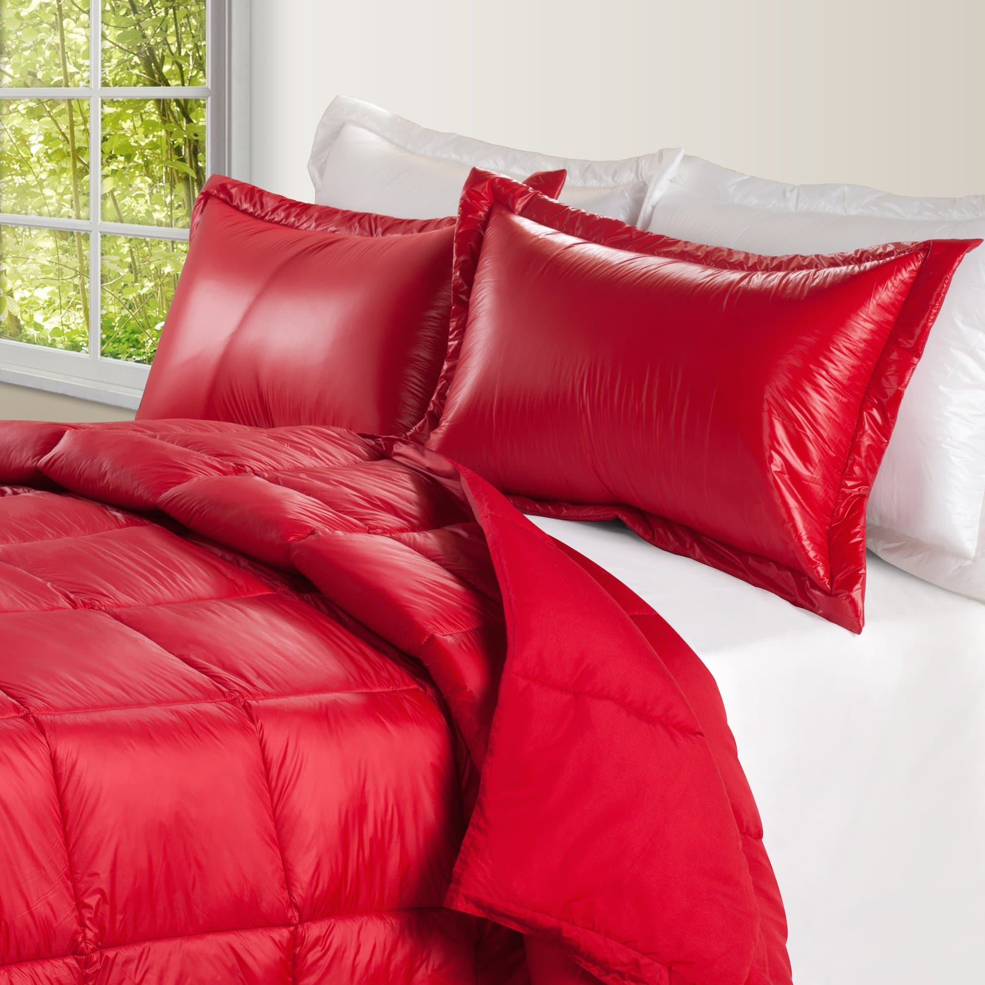 PUFF High Loft Down Indoor/Outdoor Water Resistant Comforter with Extra Strong Nylon Cover, Twin, Red