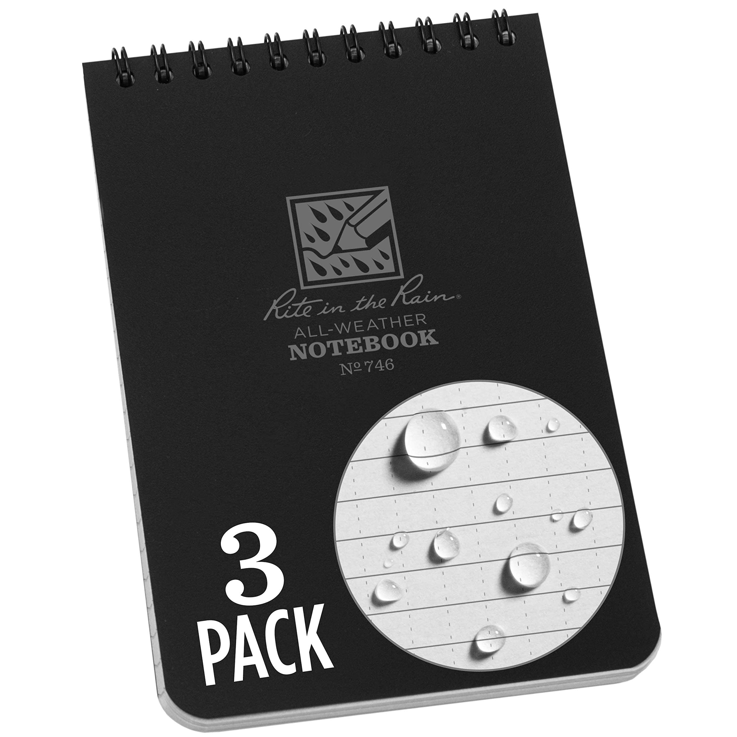 Weatherproof Top Spiral Notebook, 4" x 6", Black Cover, Universal Pattern (No. 746-3)