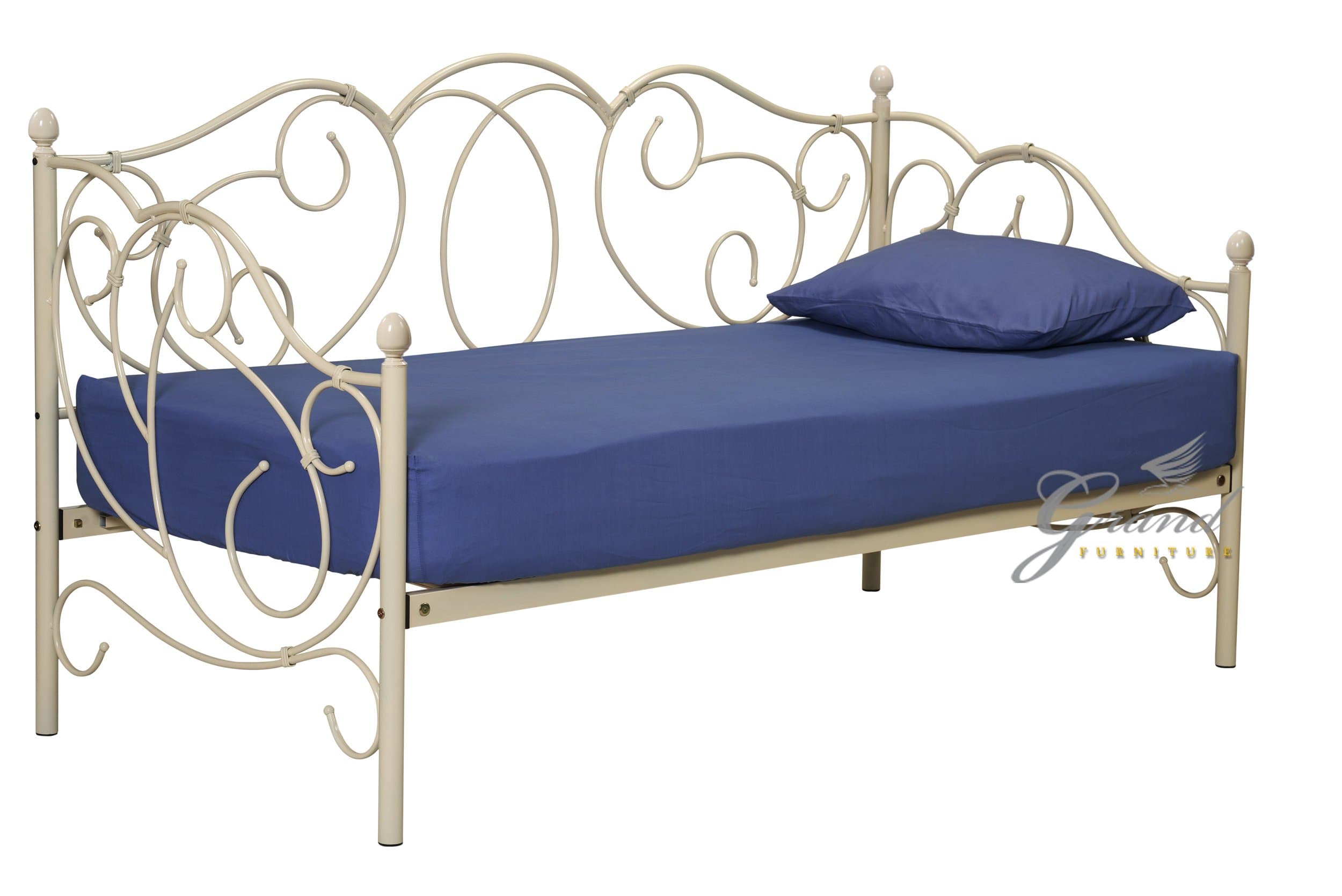 Alaska Metal Day Bed Cream 3FT Single Guest Bed Frame Victorian Style (Without Trundle)