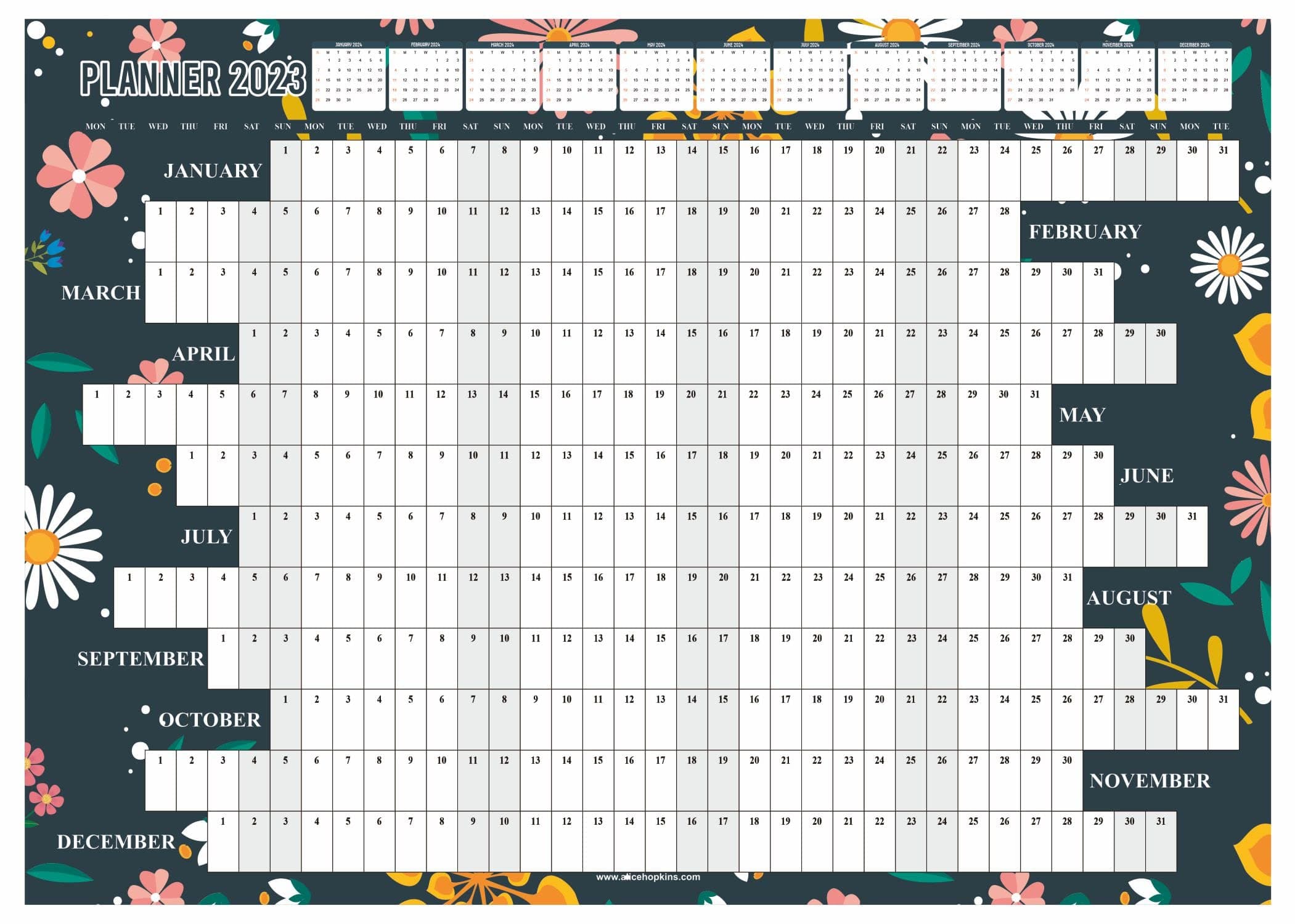 2023 Wall Planner A3 Size Year Calendar Organiser Runs Jan To Dec Student School Study Office Work Home Family Yearly Planning Annual Poster Full Year Chart (Folded) Floral Design