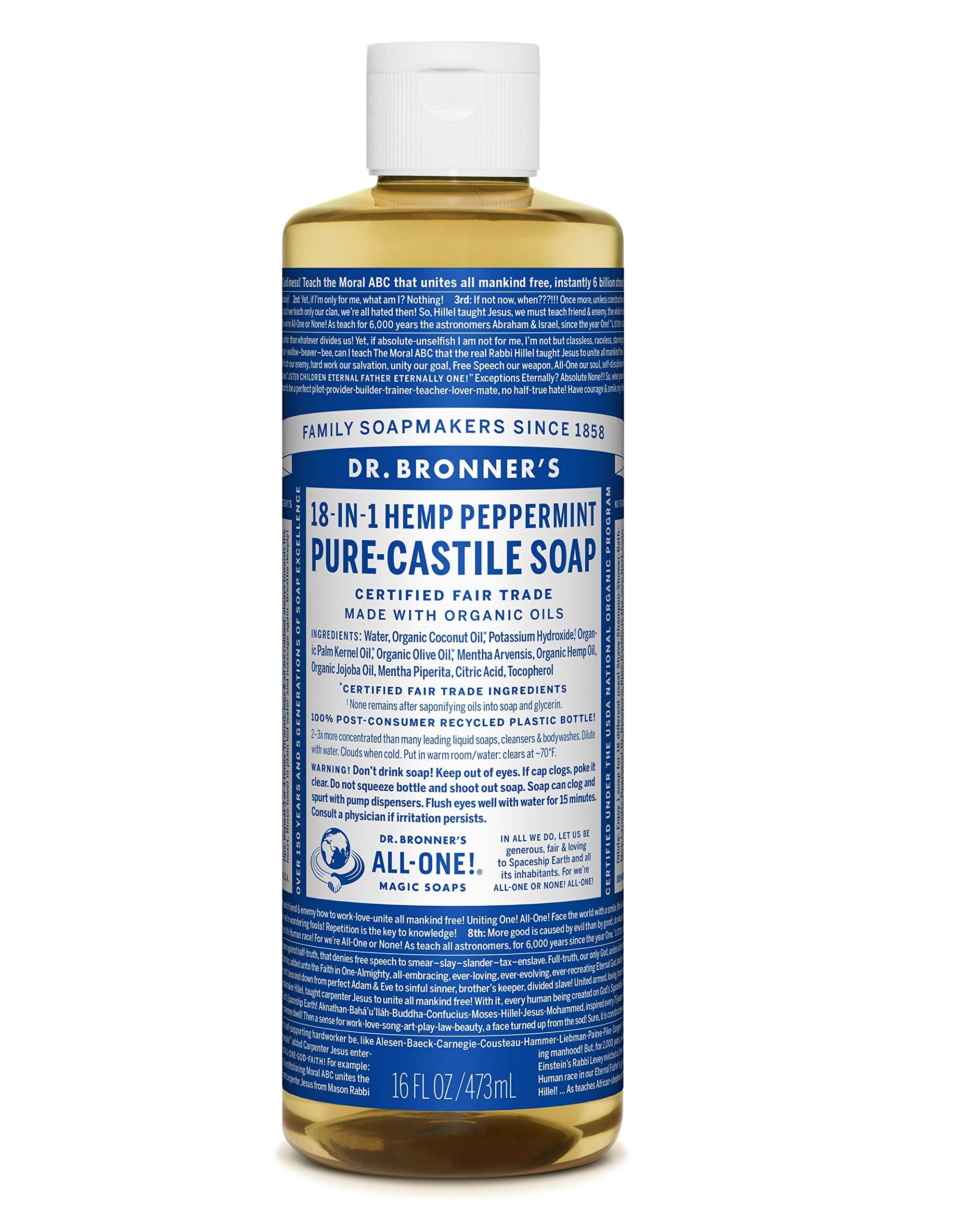 Dr. Bronner'sMagic Soaps 18-in-1 Hemp Pure Castile Soaps Peppermint 16 fl. oz.