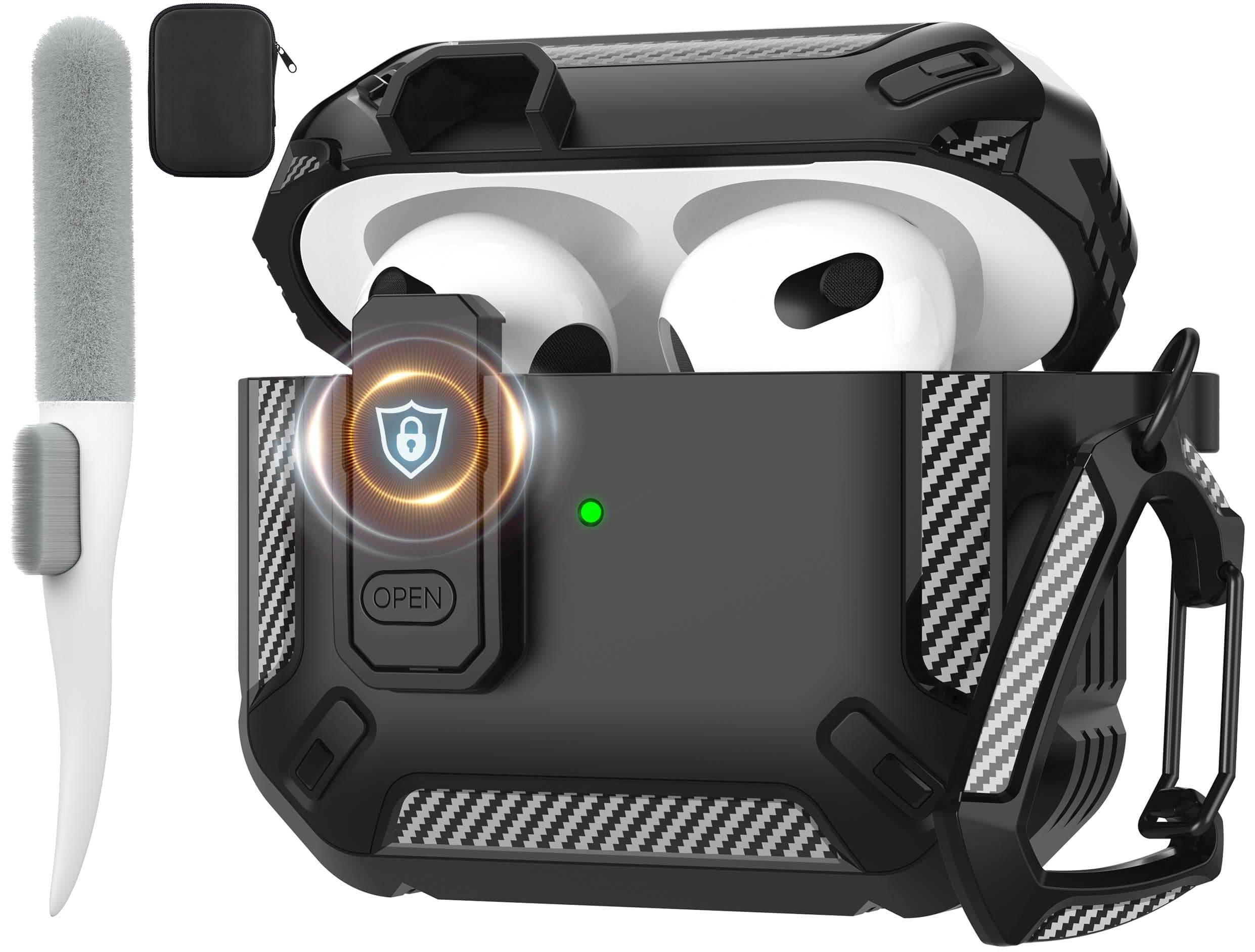 Maxjoy for AirPods 3rd Generation Case, AirPods 3 Case Cover with Lock AirPod3 Generation Protective Cases Gen 3 Shockproof Cover with Keychain Compatible with Apple AirPod 3rd Generation 2021, Black