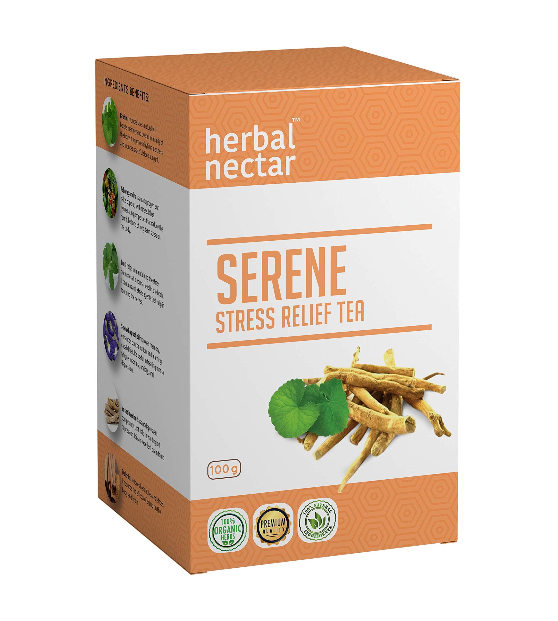Herbal Nectar Stress Relief Tea, 100g, SERENE (Made with Organic Herbs)