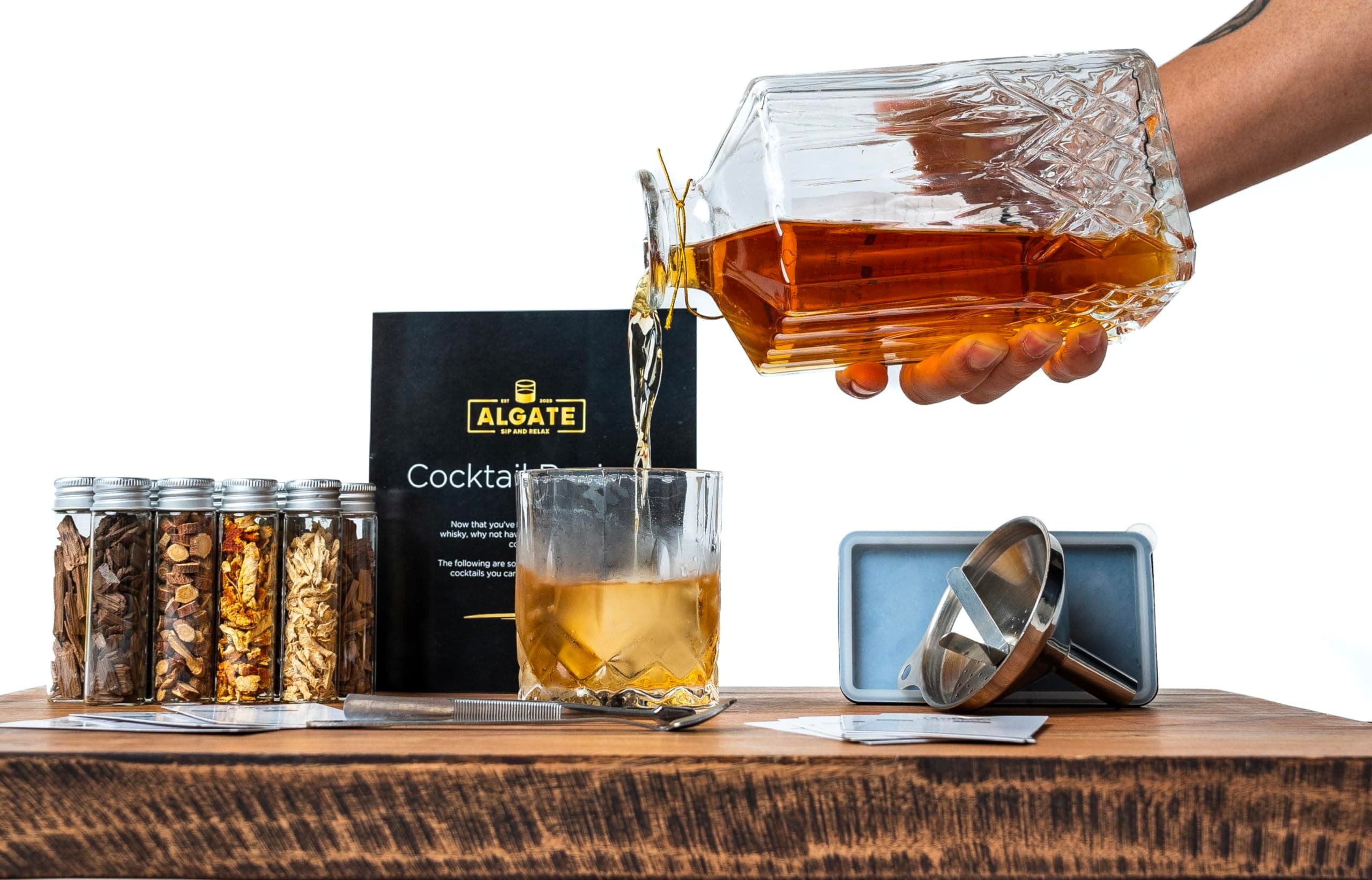 DIY Whiskey Infusion Kit | Make Your Own Whiskey Kit - 12 Wood Chips & Botanicals, Whiskey Making Kit Complete| 2 Alcohol Bourbon Decanters and Whisky Bottle | Whisky Gifts for Men