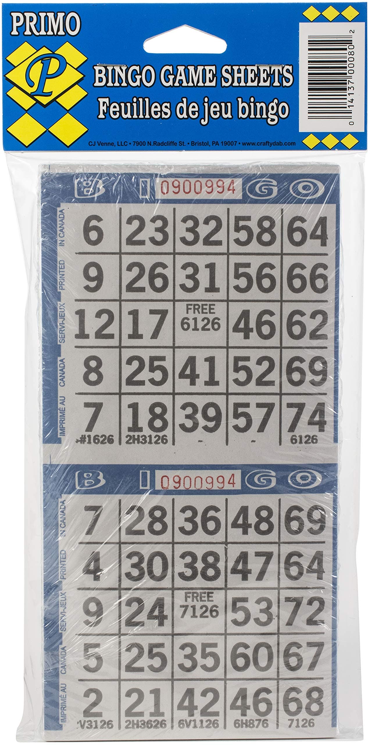 Clarence J. Venne, LLC Primo Bingo Paper 2-Game Sheets