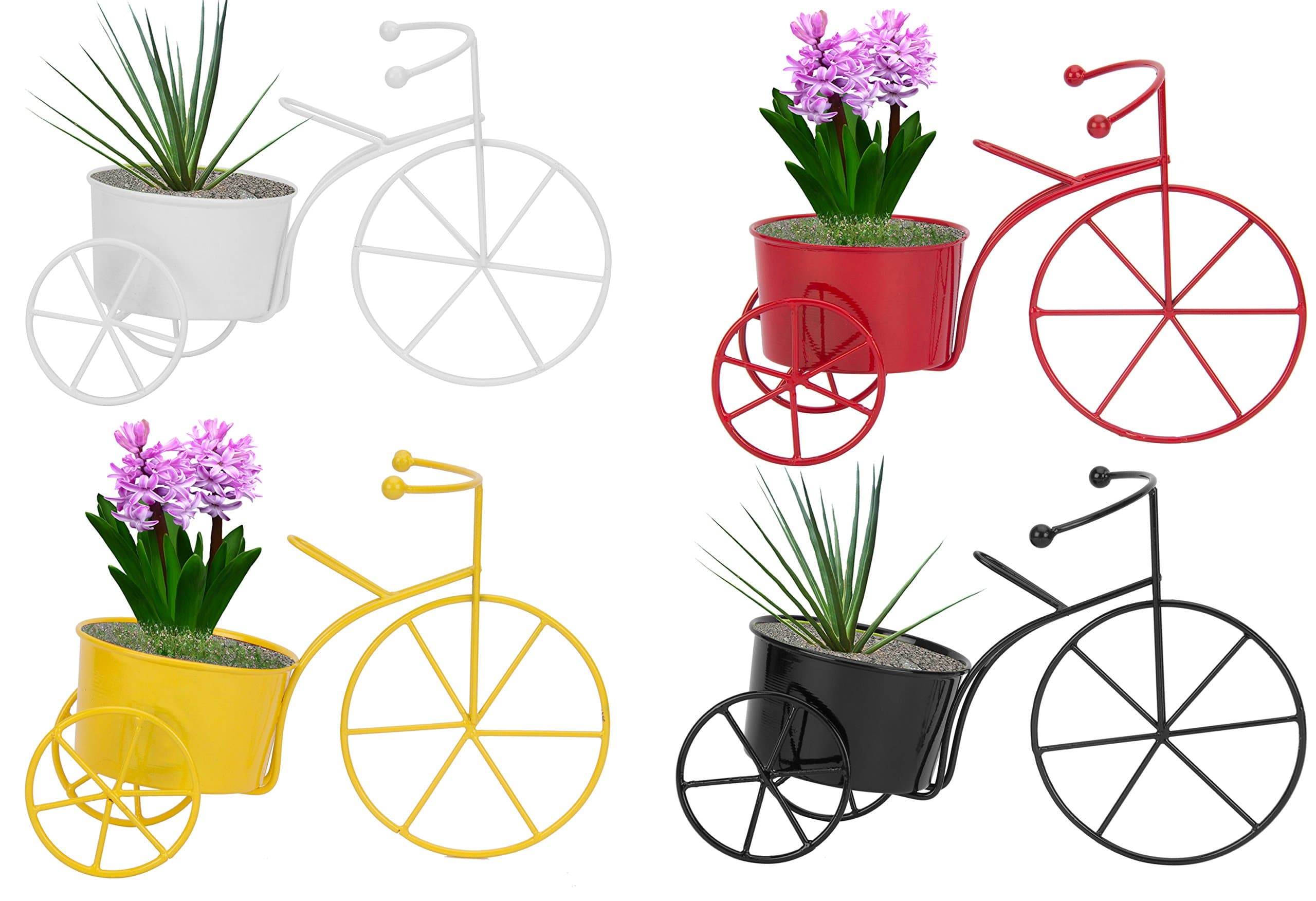 Metal Cycle Style Stand Planter, Multicolour, Standard, 4 Pieces