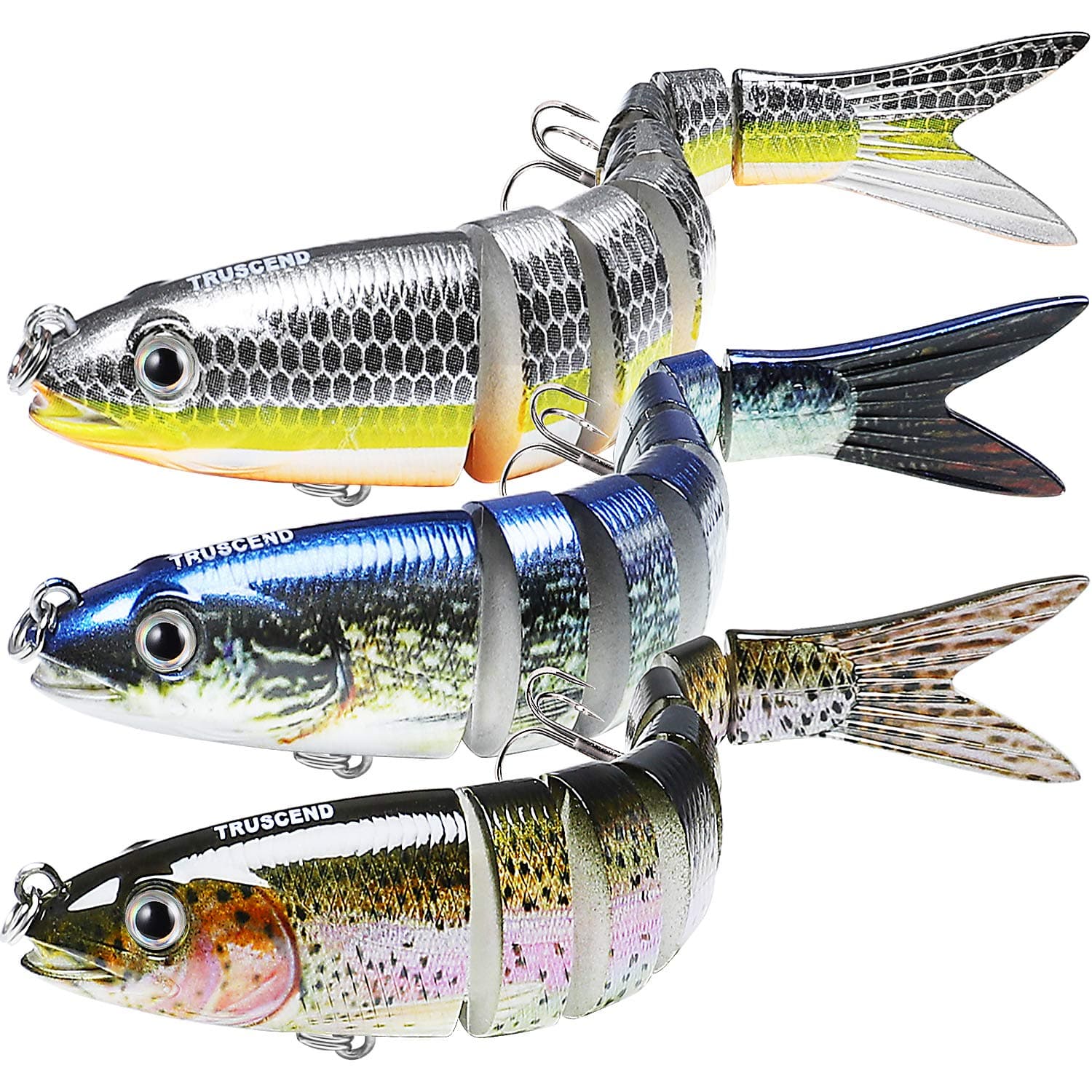 TRUSCEND Easy Catch Swimmax with BKK Hooks, Magic Noisy Wiggling and Vibrating Actions for More Bites, Lifelike Fishing Lures for Bass Trout Walleye Crappie, Strongest Dyneema Fiber Jointed Swimbaits