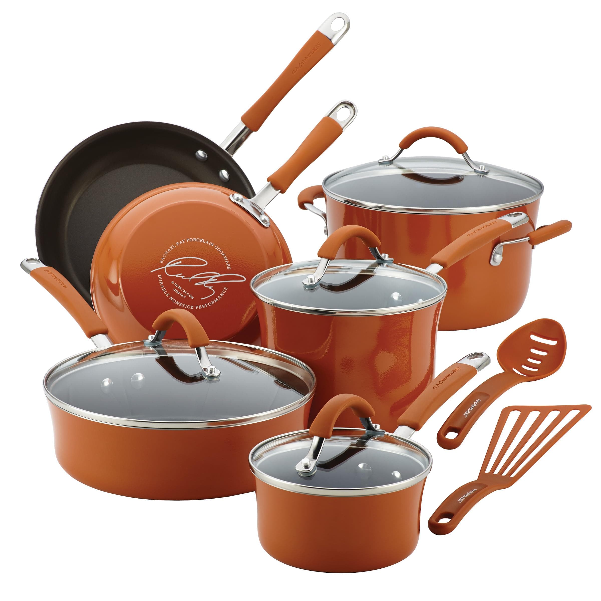 Cucina Nonstick Cookware Pots and Pans Set, 12 Piece, Pumpkin Orange