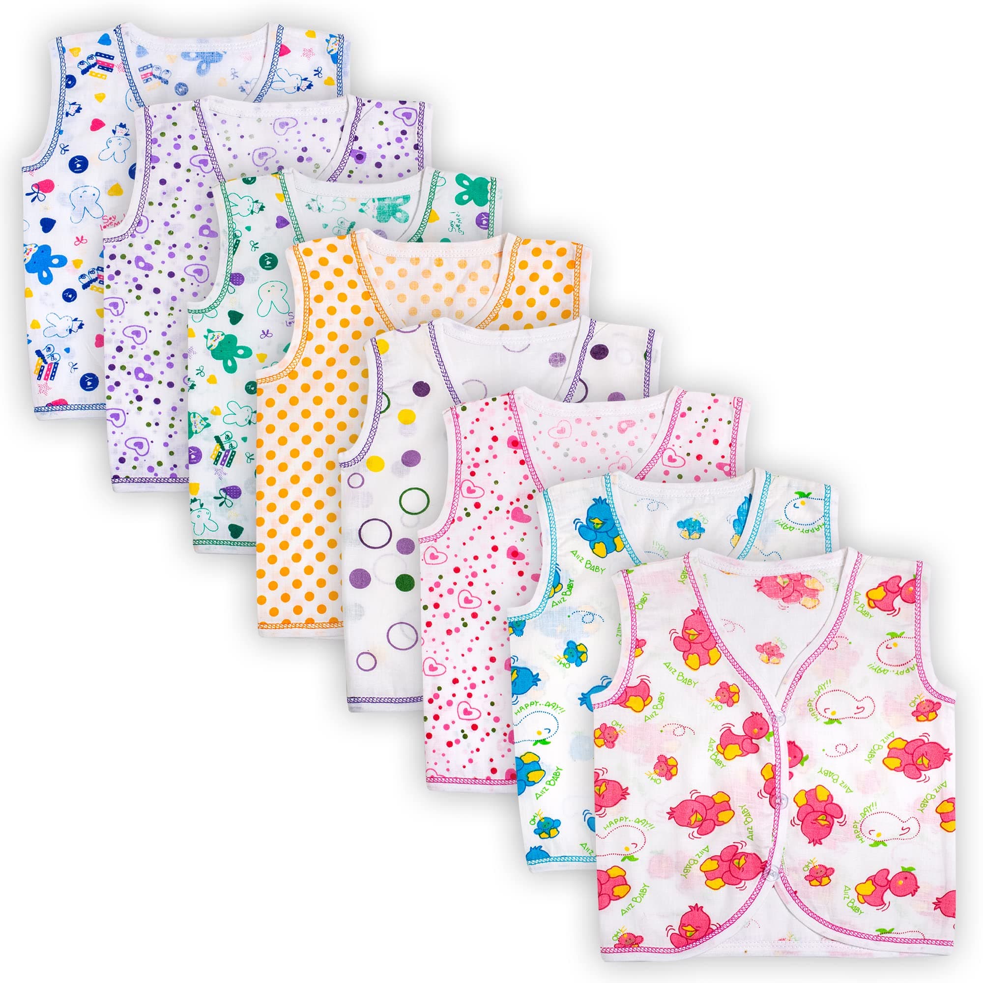 TS LAVI TAVINew Born Baby Clothes Set 0-3 Months - Newborn Baby Boys & Girls Clothes Sando Vest Front Open T-Shirt Casual Regular Fit and Sleepwear Multicolour Unisex Pack of of 8