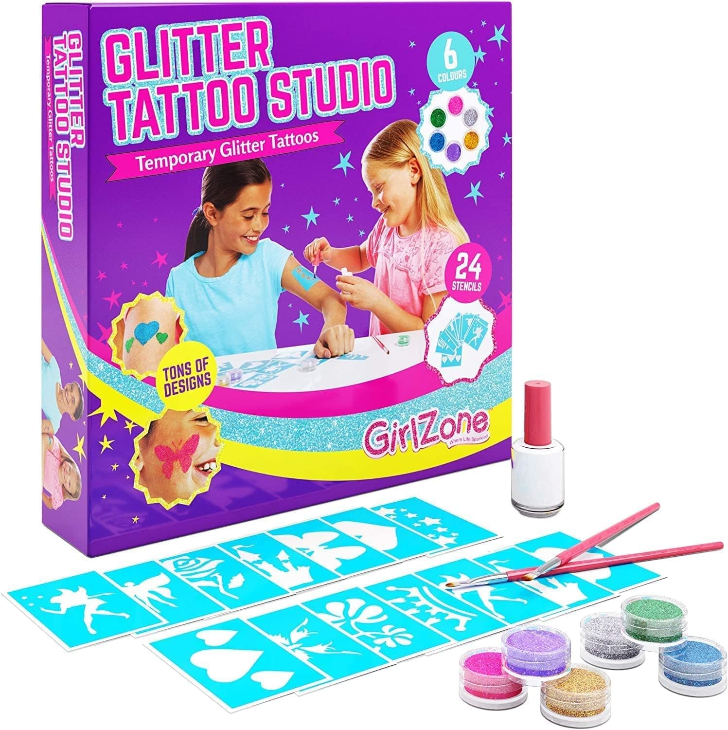 Temporary Glitter Tattoos Kit Including 33 Pieces, Best Birthday Present Idea for Girls Age 6 7 8 9+ Years Old