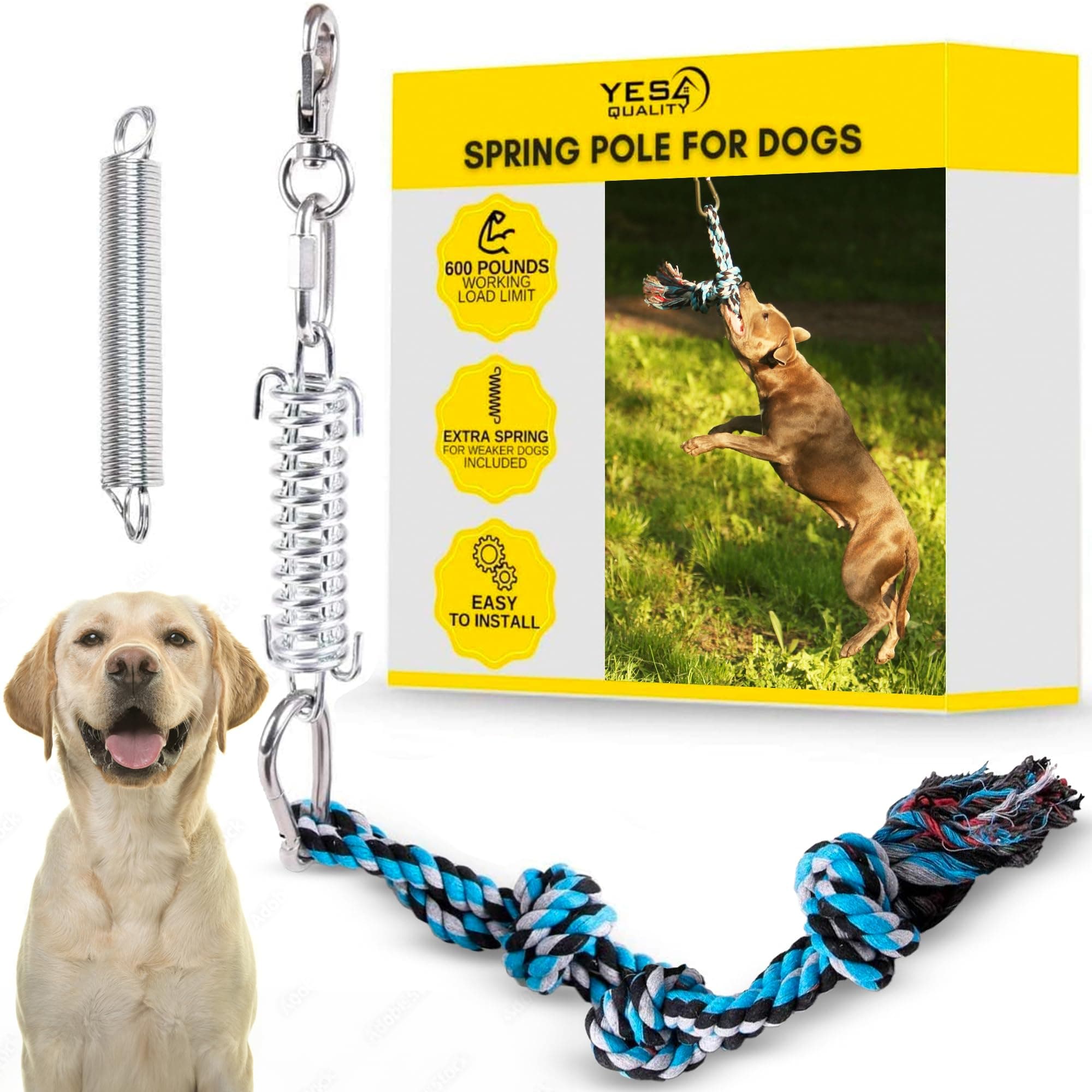 YES4QUALITY Flirt Pole for Dogs, 2 Durable Spring Poles with Strong Dog Rope Toy, Heavy Duty Lure Pole for Dogs of Any Size, Dog Toy for Fun Obedience Training & Exercise, Pull & Tug of War Toy