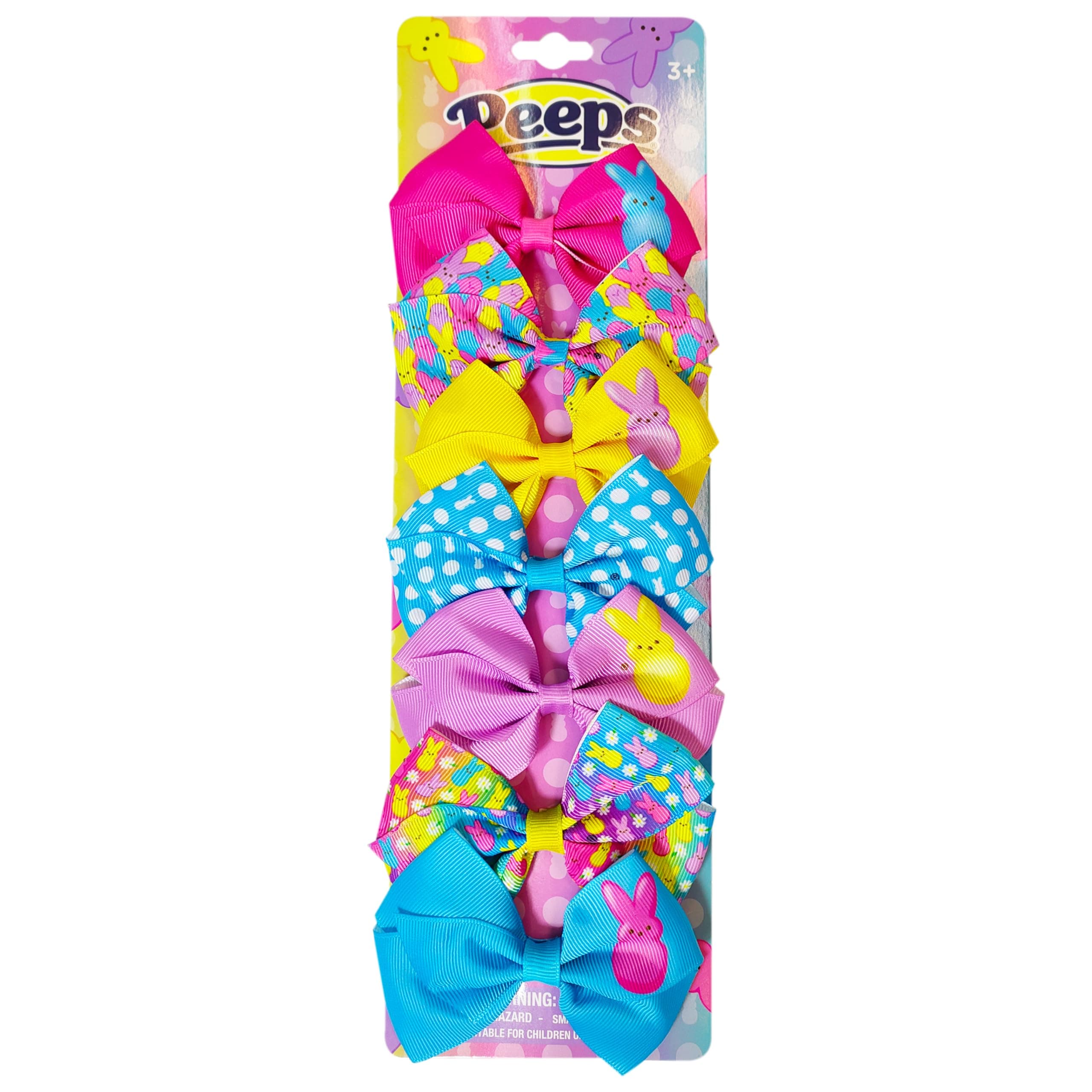 PEEPS Hair Bows Bundle - 7 Pcs 4 Inch Alligator Clips with Different Prints, Easter Bunny Themed for Girls, Toddlers 3+