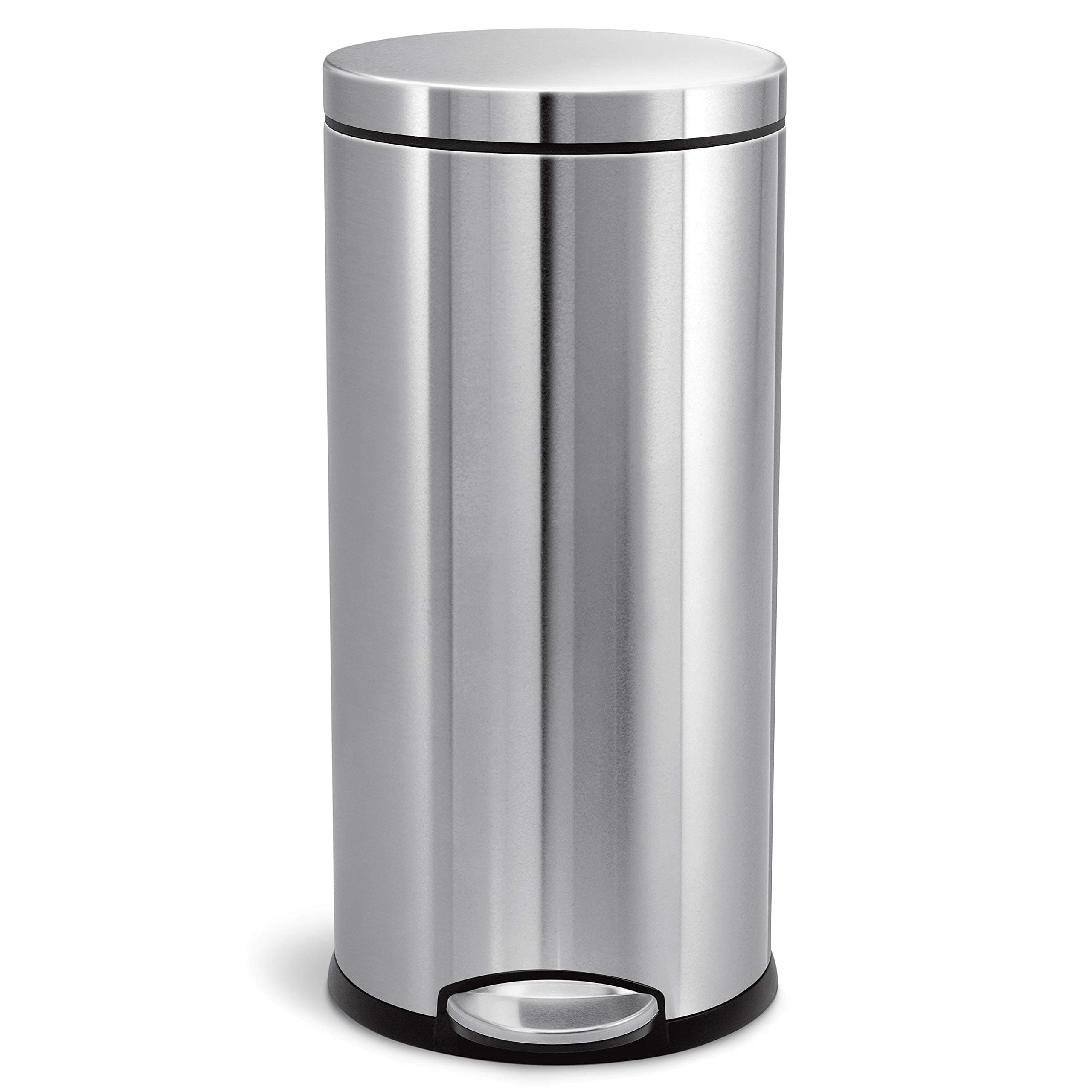 simplehuman 30 Liter / 8 Gallon Round Step Trash Can, Brushed Stainless Steel