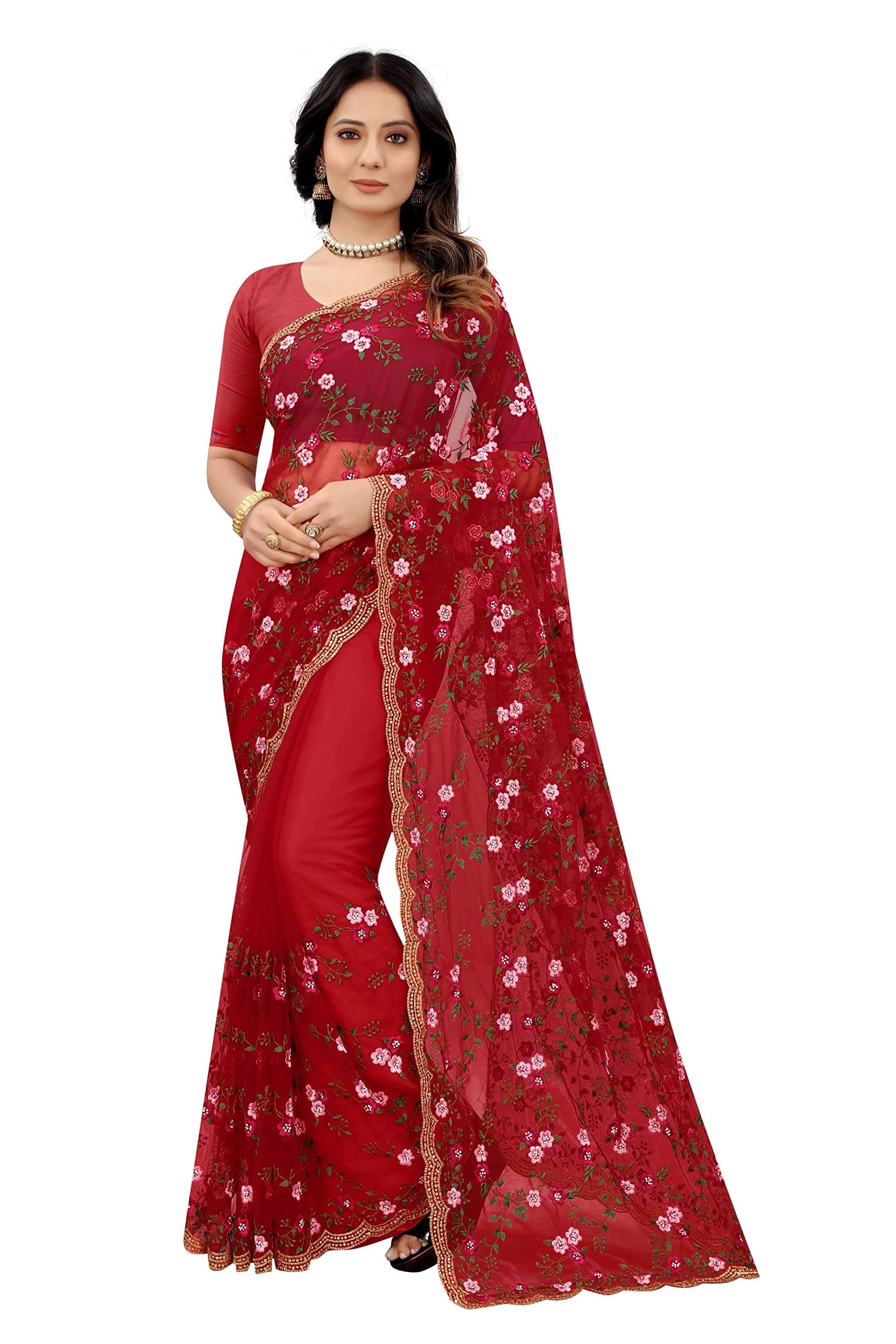 Net Saree Zari Work Sari Unstitched Blouse